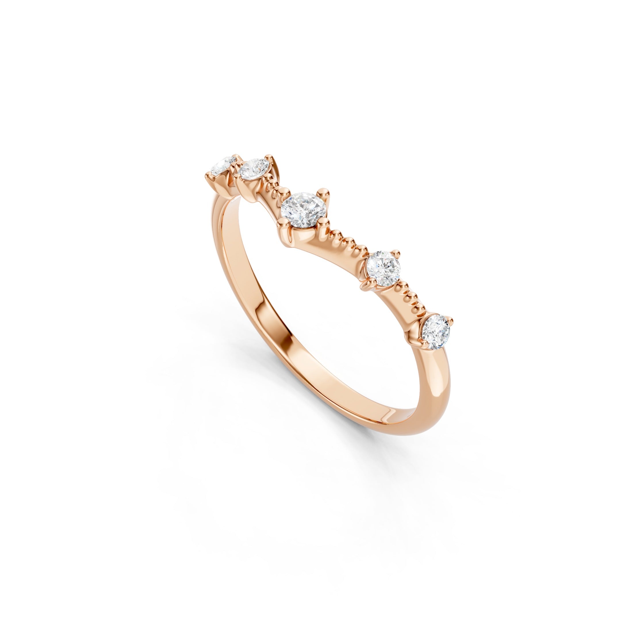 Round Diamond Chevron Wedding Band in Solid Gold V Shaped Ring