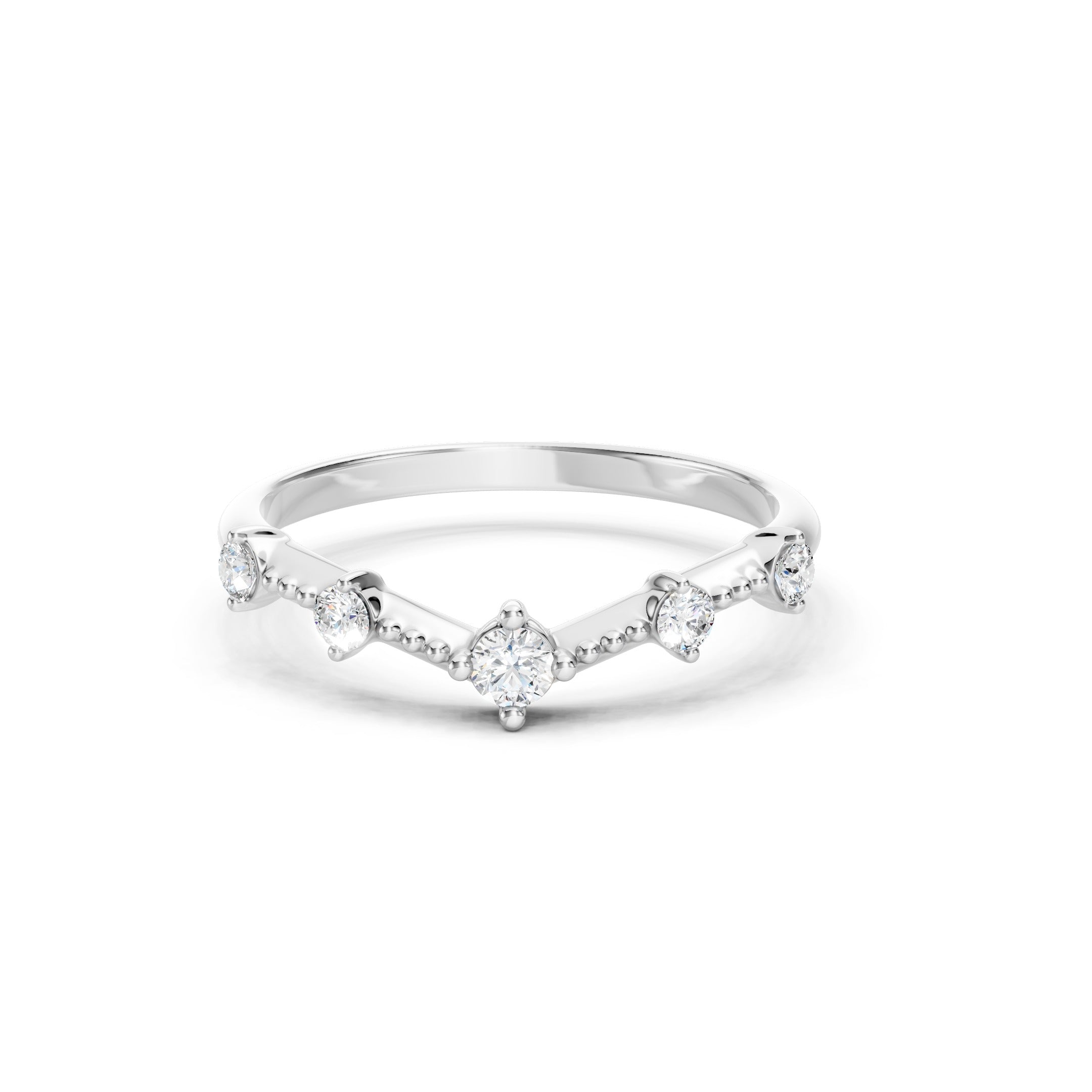 Round Diamond Chevron Wedding Band in Solid Gold V Shaped Ring