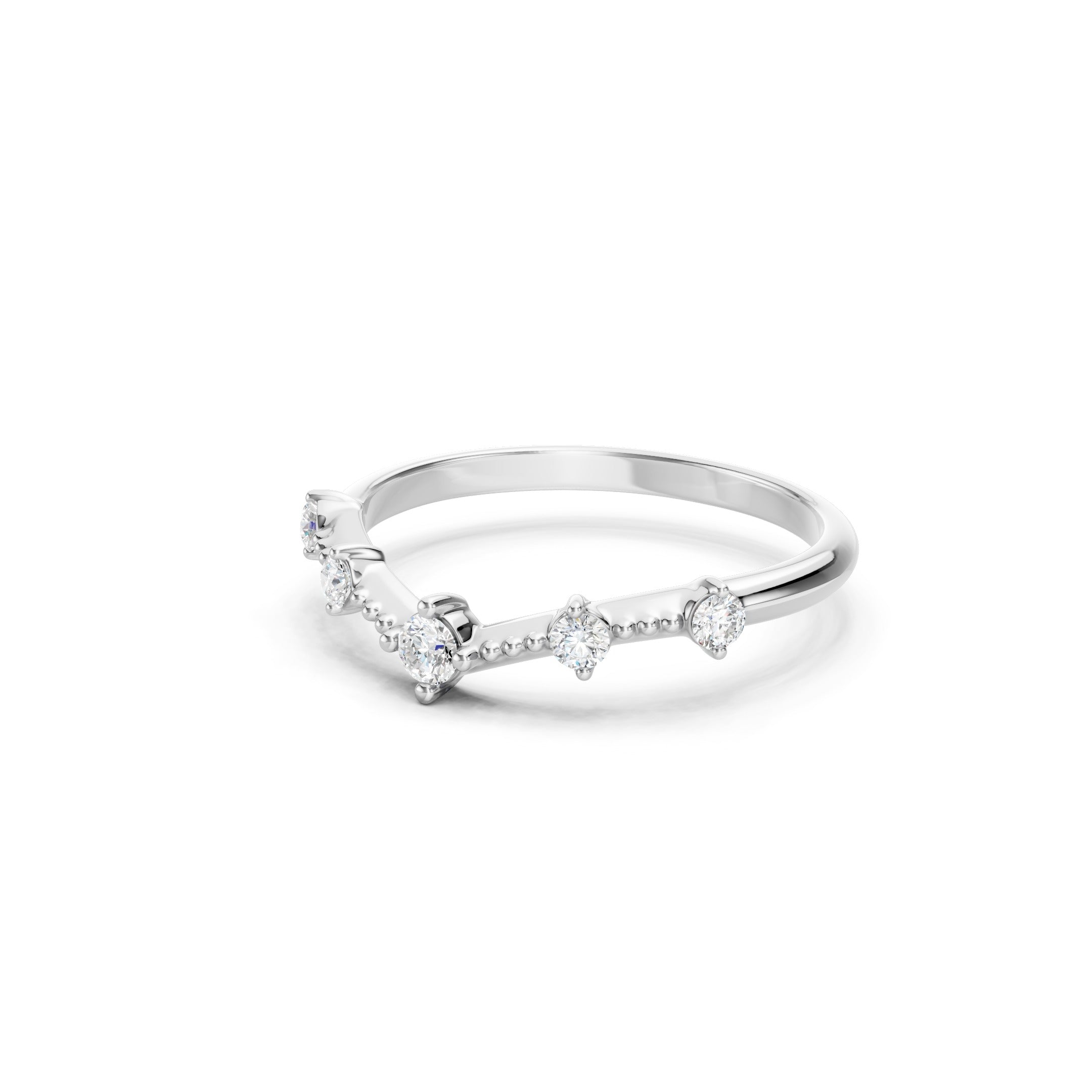 Round Diamond Chevron Wedding Band in Solid Gold V Shaped Ring