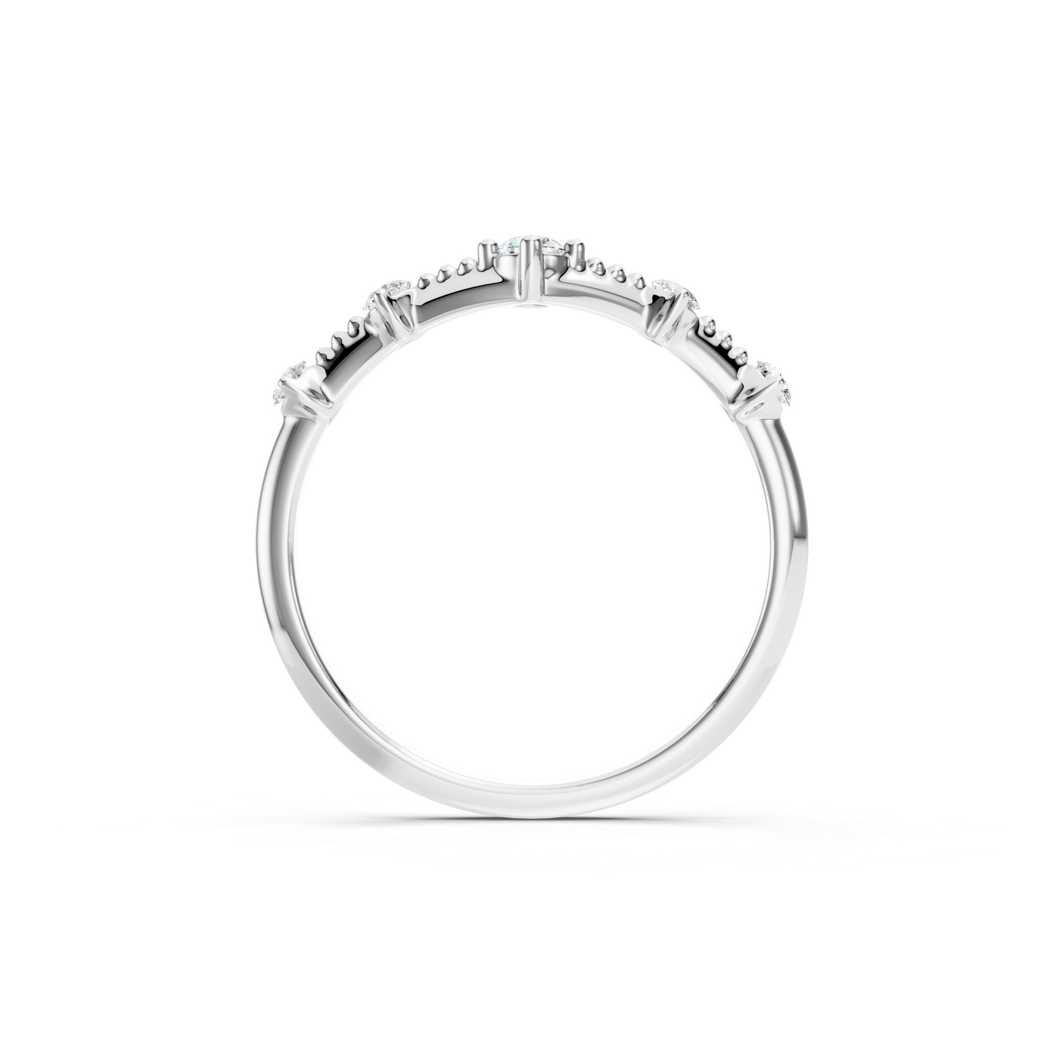 Round Diamond Chevron Wedding Band in Solid Gold V Shaped Ring