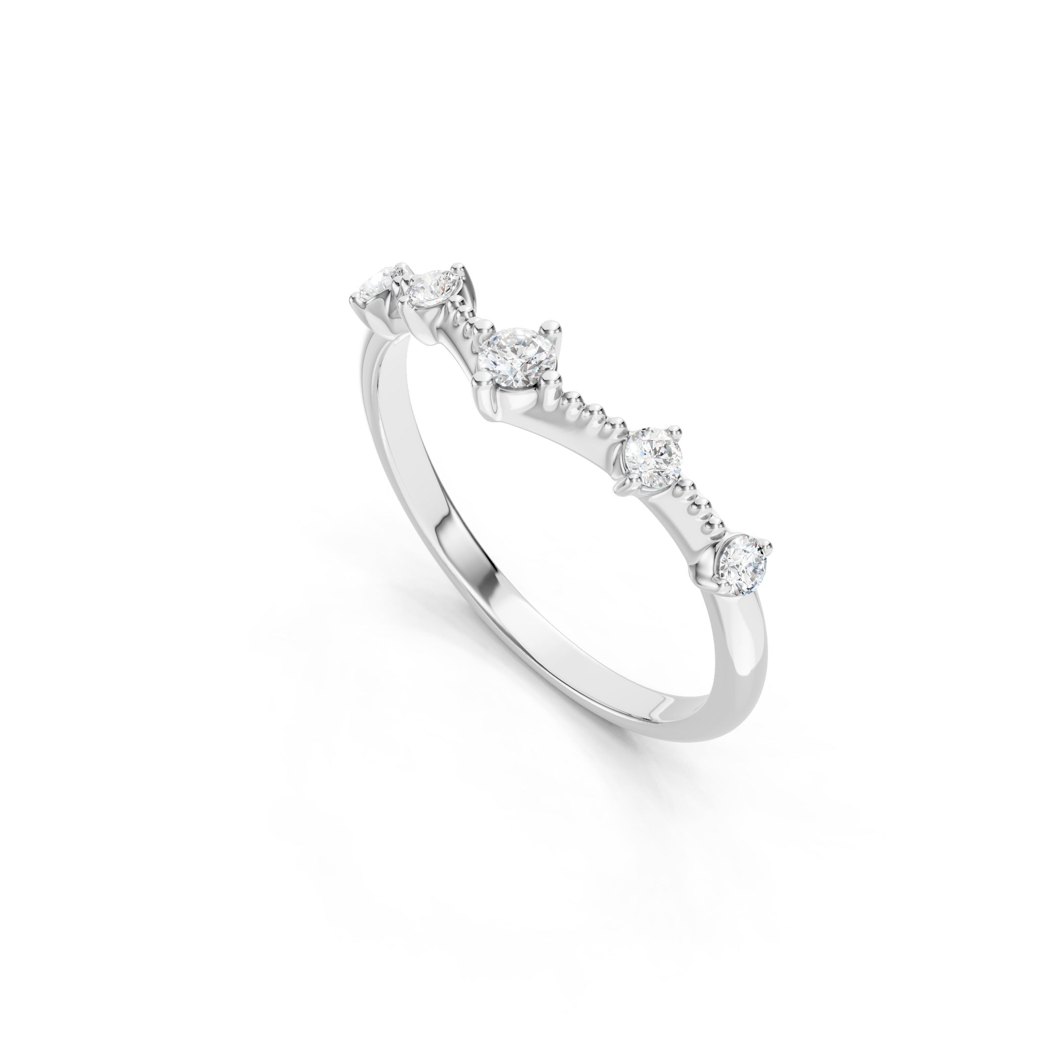 Round Diamond Chevron Wedding Band in Solid Gold V Shaped Ring