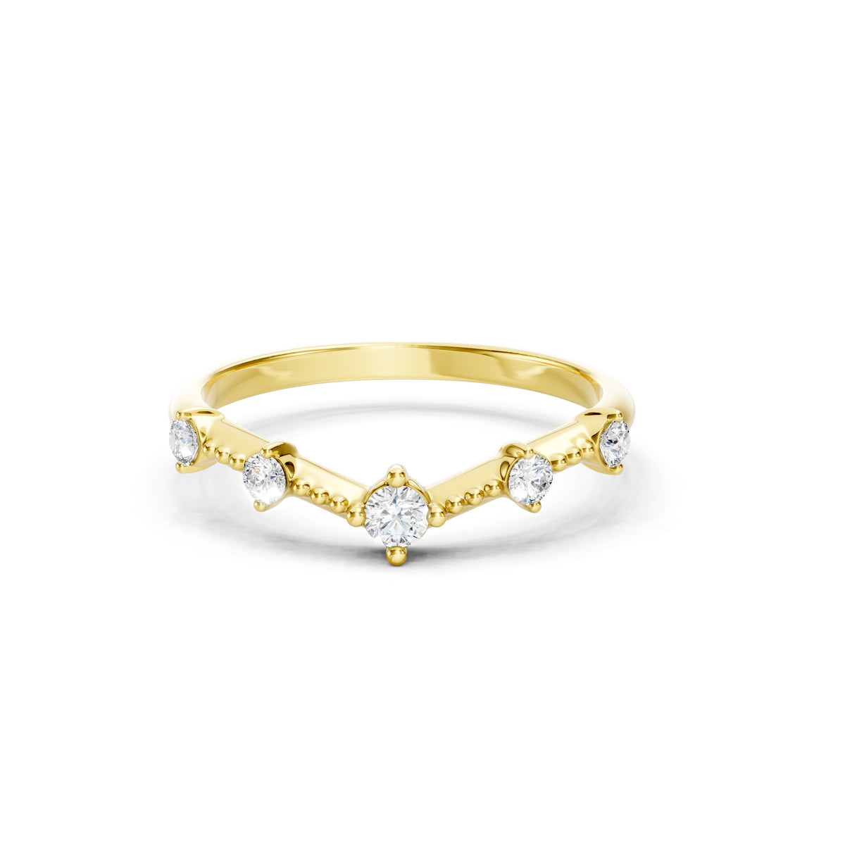Round Diamond Chevron Wedding Band in Solid Gold V Shaped Ring