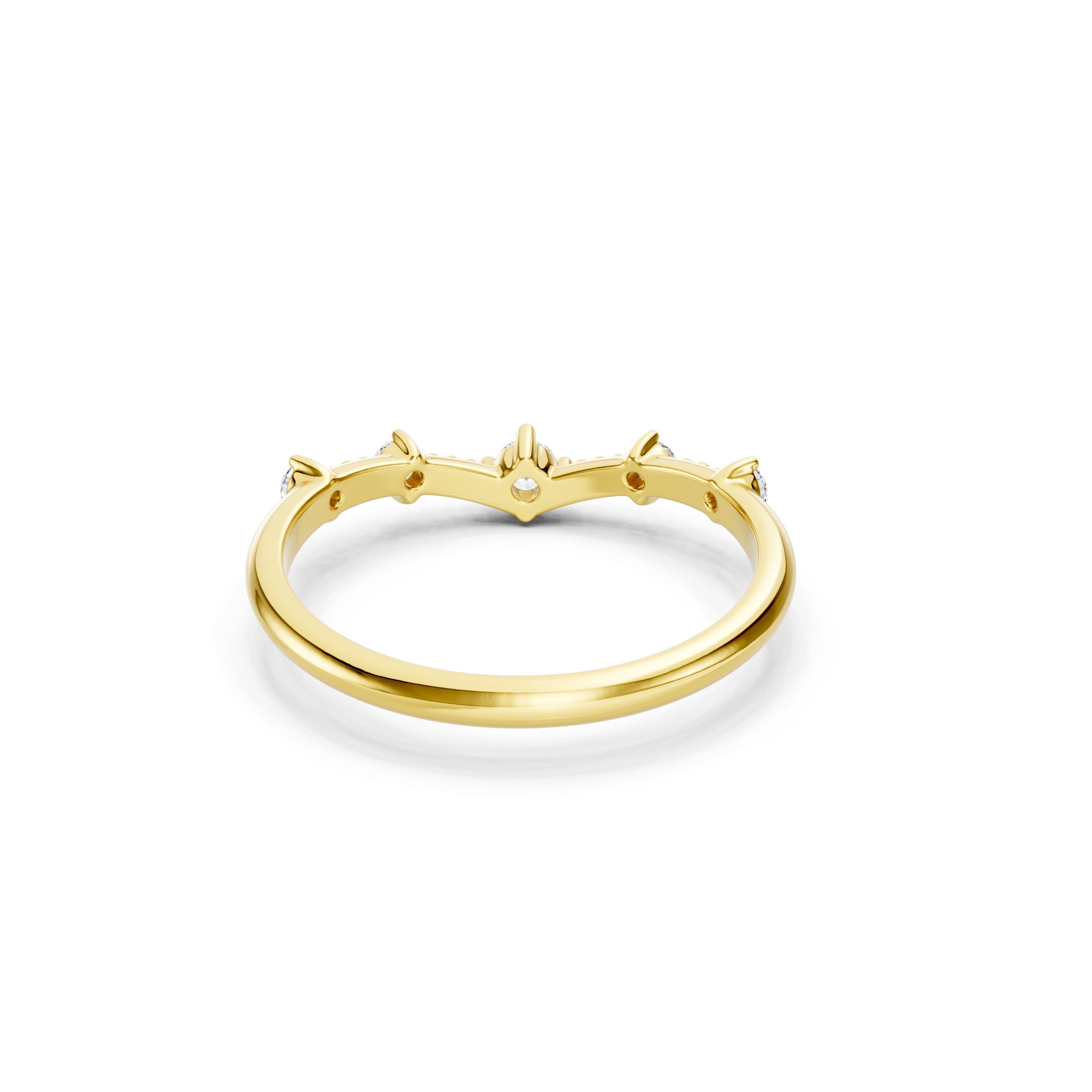 Round Diamond Chevron Wedding Band in Solid Gold V Shaped Ring