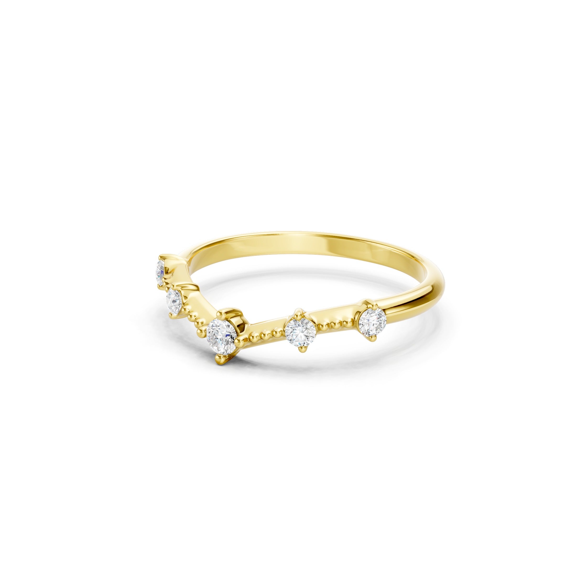 Round Diamond Chevron Wedding Band in Solid Gold V Shaped Ring