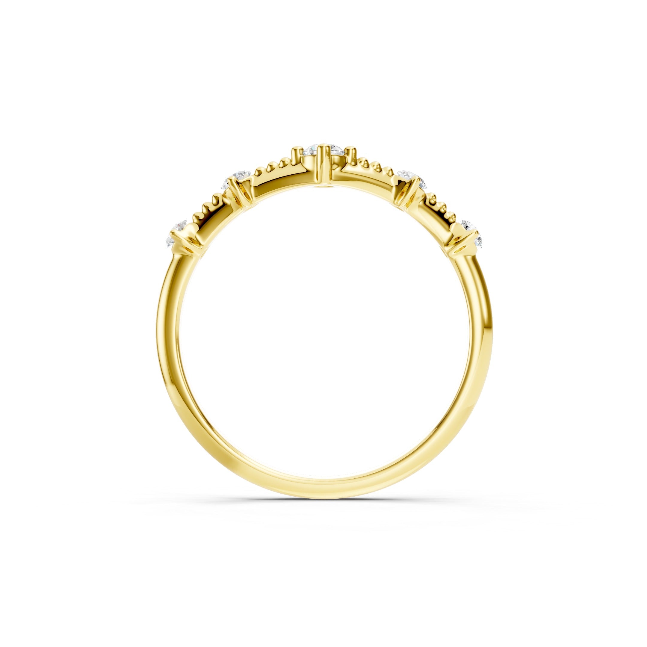 Round Diamond Chevron Wedding Band in Solid Gold V Shaped Ring