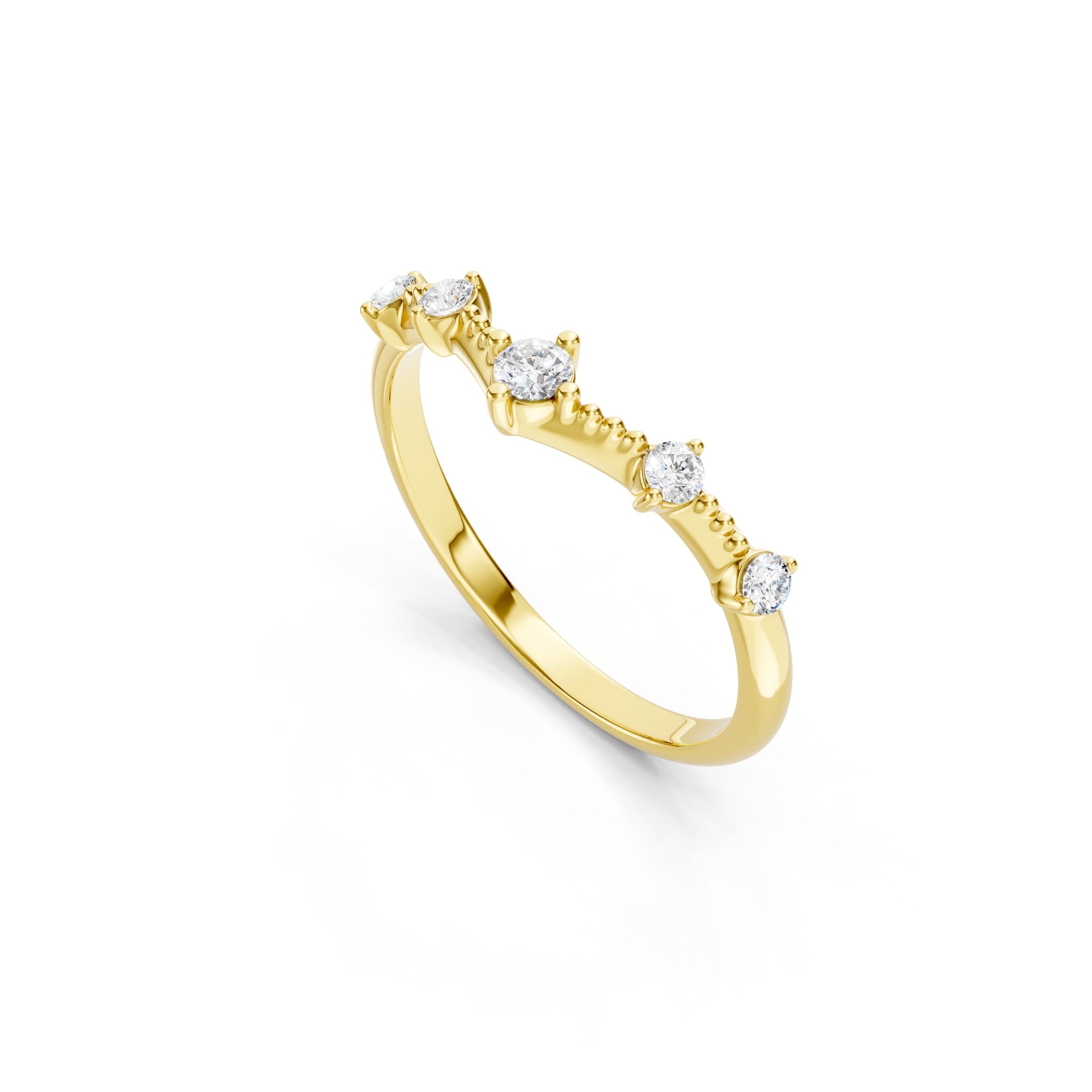 Round Diamond Chevron Wedding Band in Solid Gold V Shaped Ring