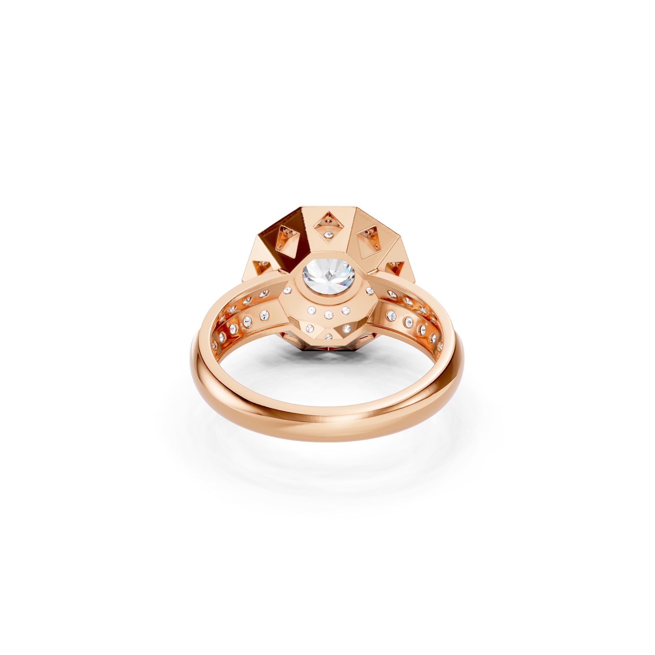 1.70 CT Round Lab Grown Diamond Engagement Ring, Geometric Halo Ring