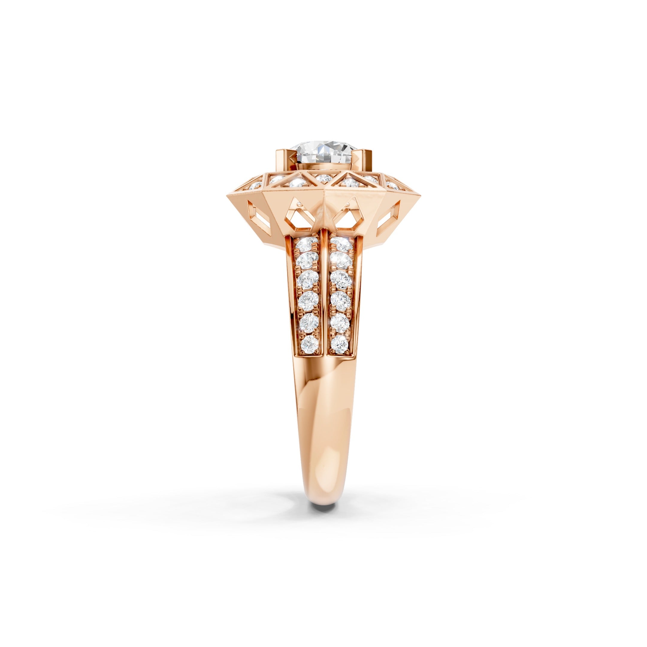 1.70 CT Round Lab Grown Diamond Engagement Ring, Geometric Halo Ring