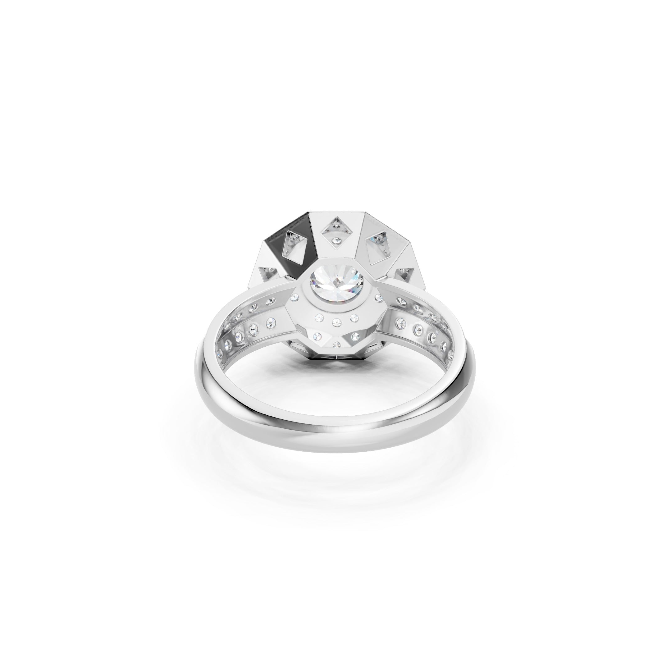 1.70 CT Round Lab Grown Diamond Engagement Ring, Geometric Halo Ring