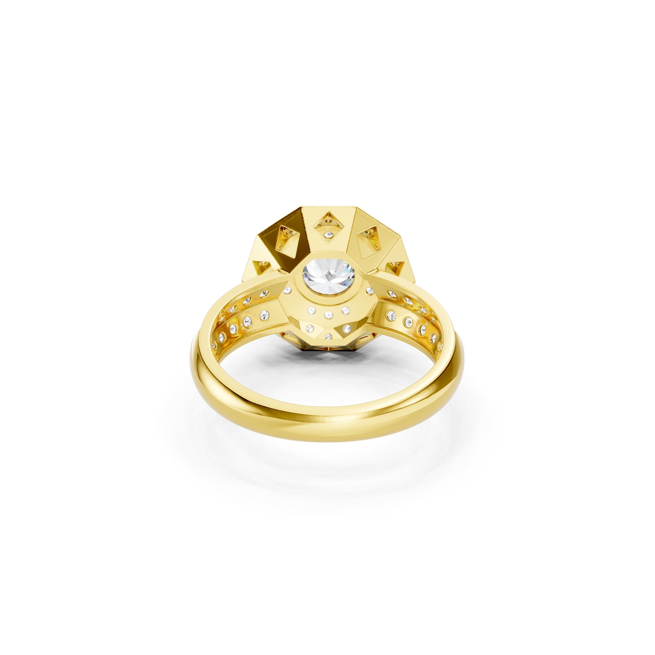 1.70 CT Round Lab Grown Diamond Engagement Ring, Geometric Halo Ring