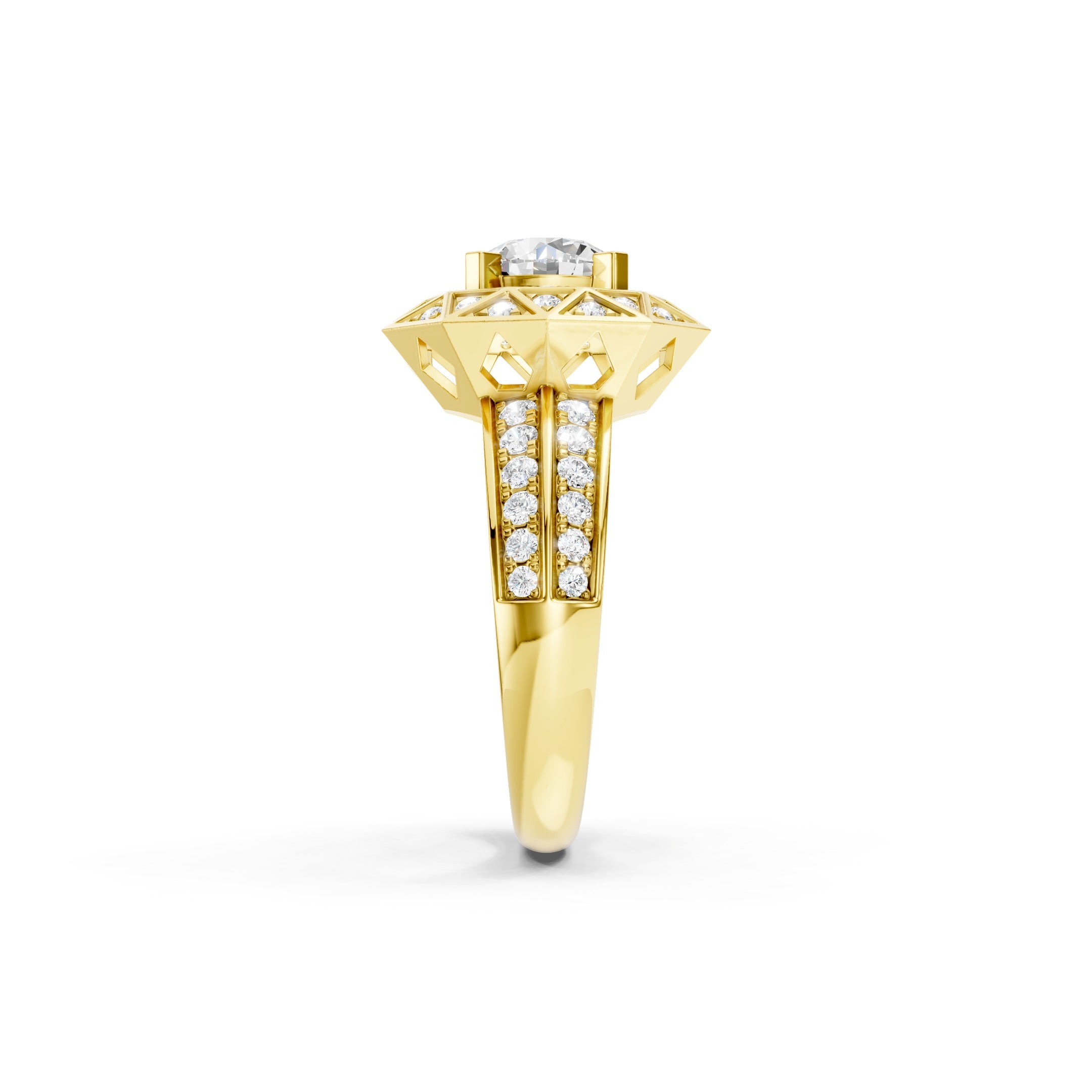 1.70 CT Round Lab Grown Diamond Engagement Ring, Geometric Halo Ring