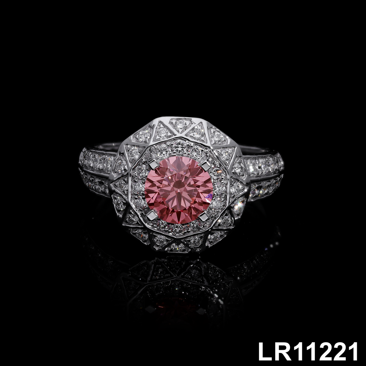 1.70 Ct Pink Round Cut Diamond Double Halo Mosaic Ring | 14k White / Yellow Gold | Luxury Statement Ring