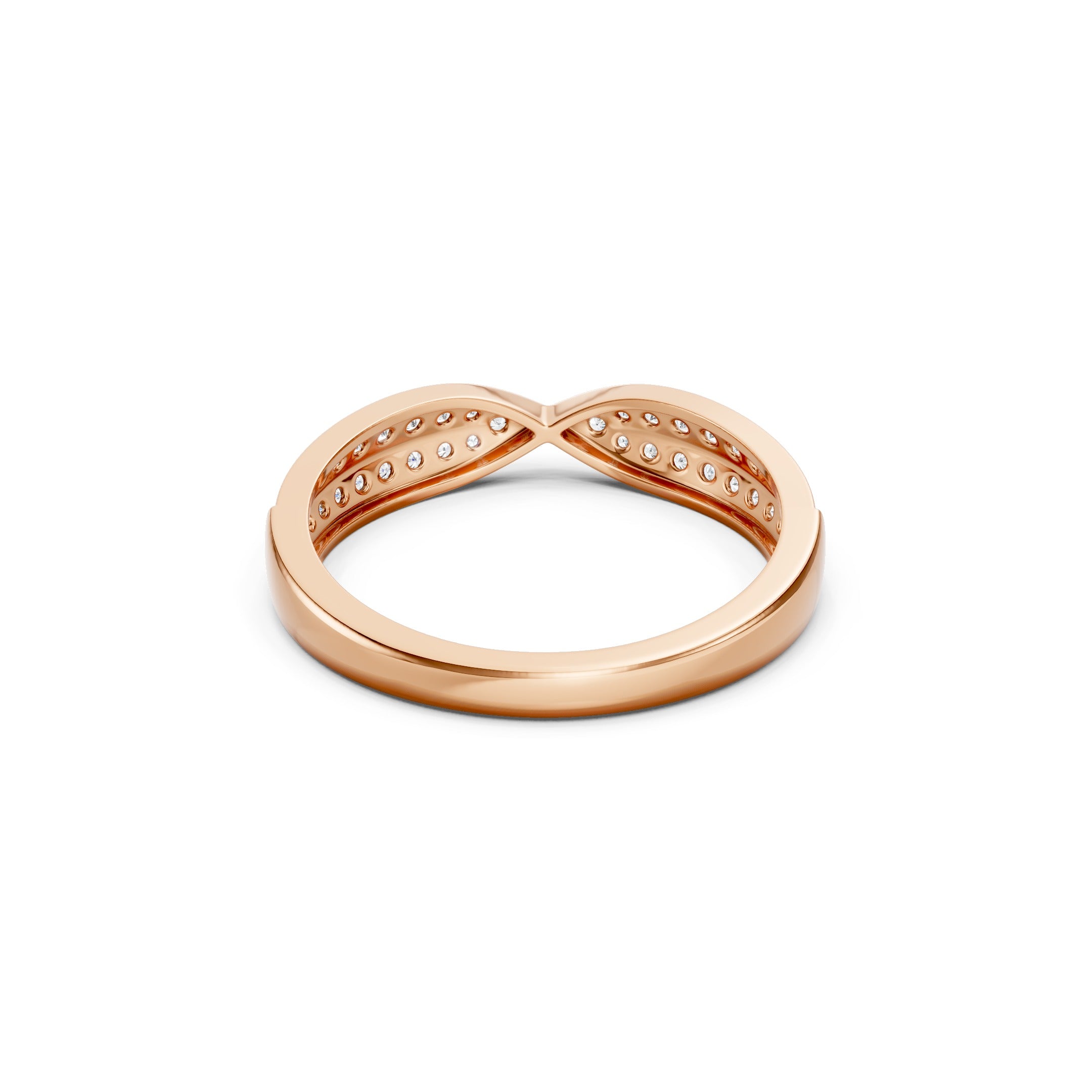 Crossover Lab Grown Diamond Ring, Pave Diamond Wedding band in solid gold