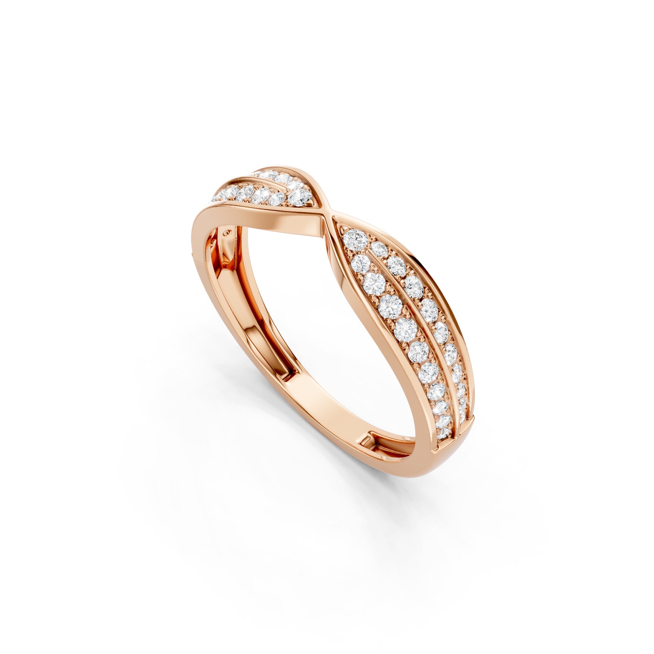 Crossover Lab Grown Diamond Ring, Pave Diamond Wedding band in solid gold