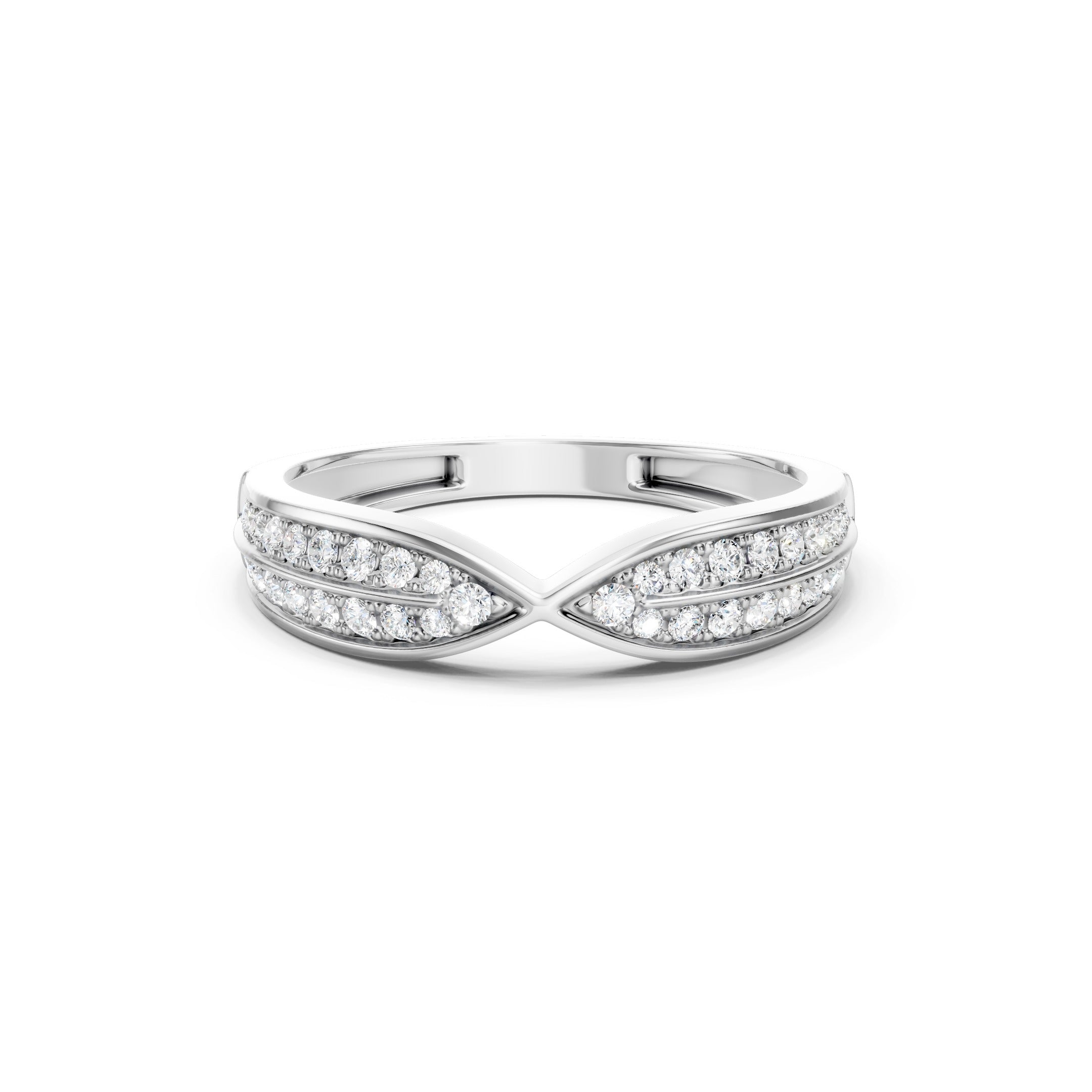 Crossover Lab Grown Diamond Ring, Pave Diamond Wedding band in solid gold