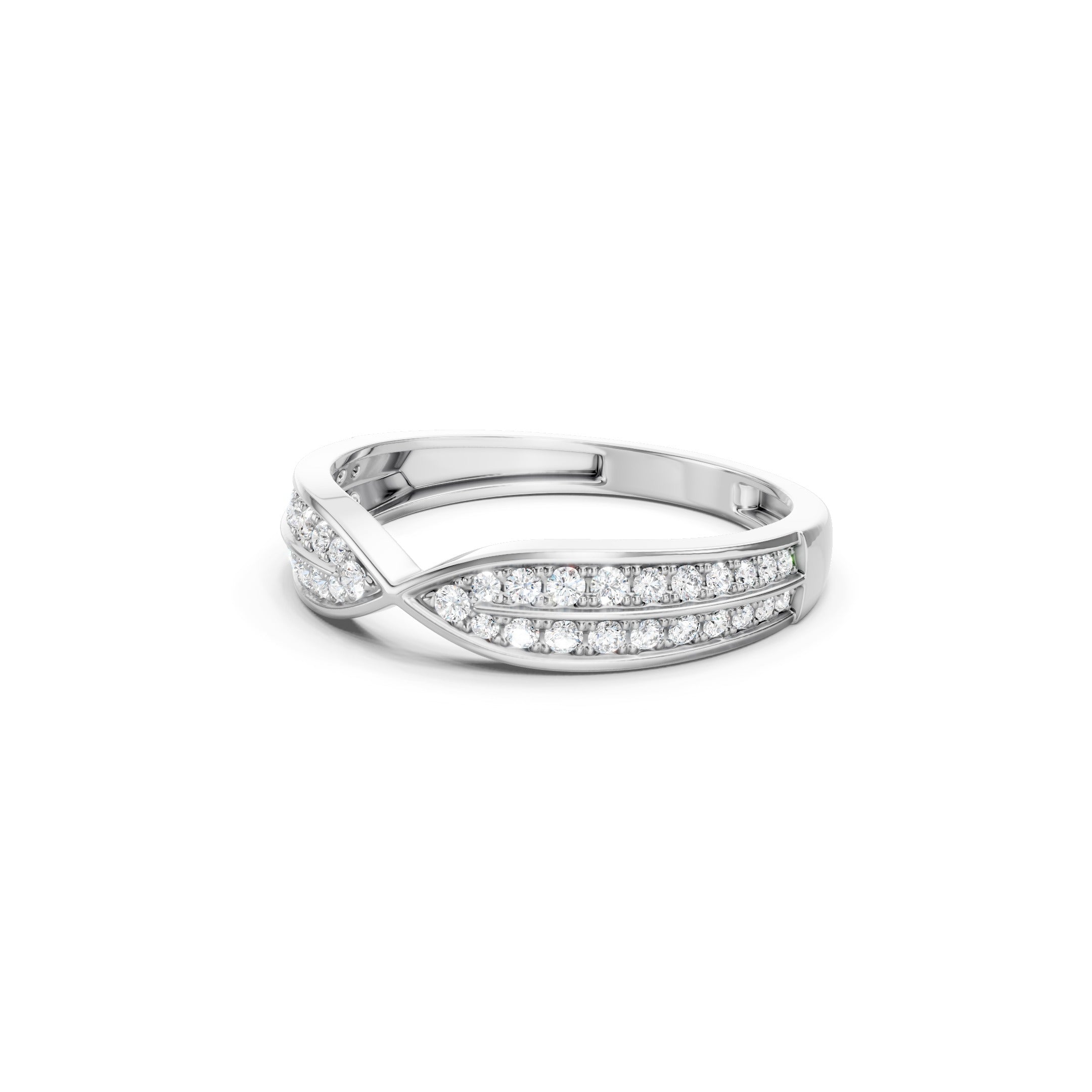 Crossover Lab Grown Diamond Ring, Pave Diamond Wedding band in solid gold