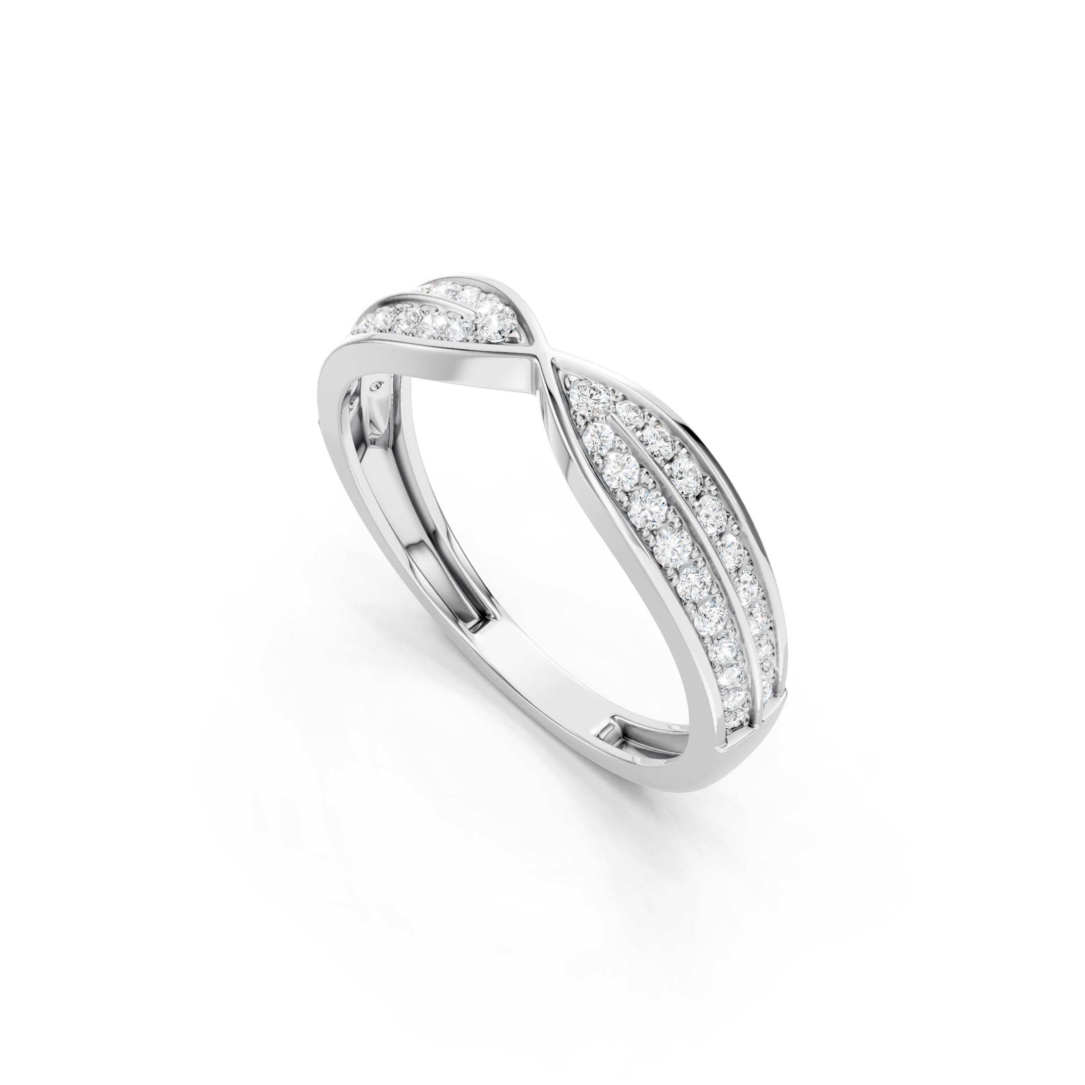 Crossover Lab Grown Diamond Ring, Pave Diamond Wedding band in solid gold