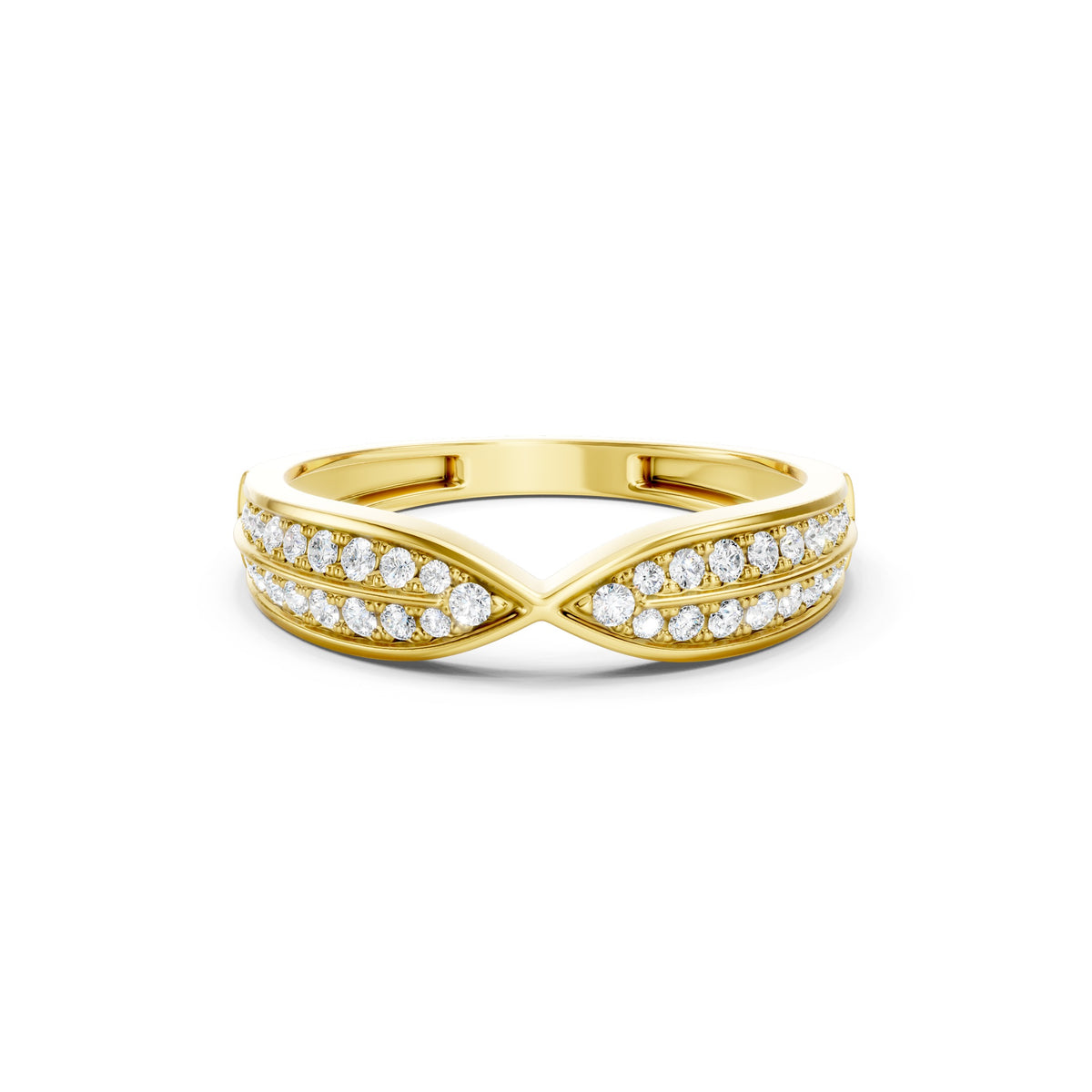 Crossover Lab Grown Diamond Ring, Pave Diamond Wedding band in solid gold
