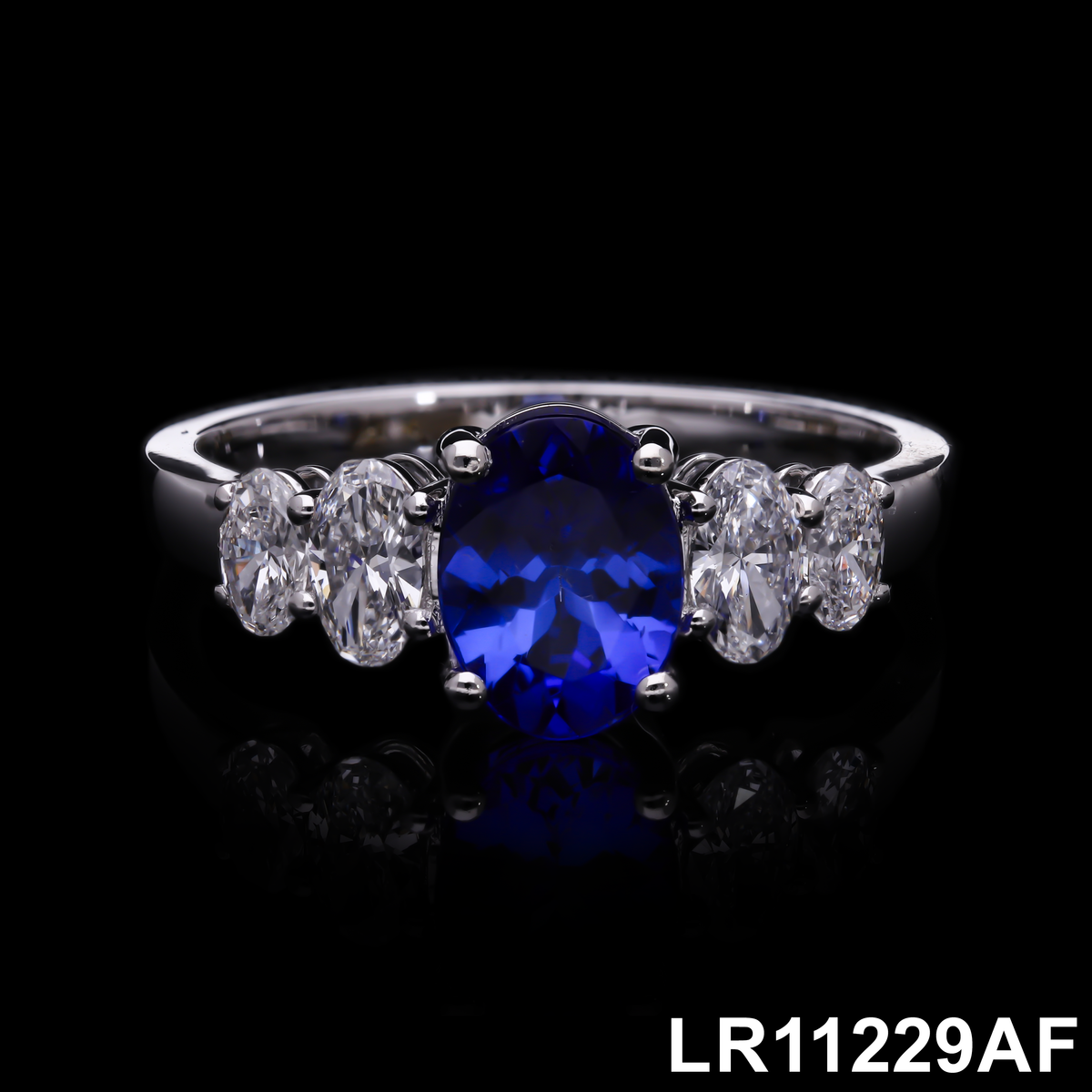 1.44 Ct Oval Tanzanite & Oval Labgrown Diamond 5-Stone Ring | 14k White / Yellow Gold | Luxury Statement Ring