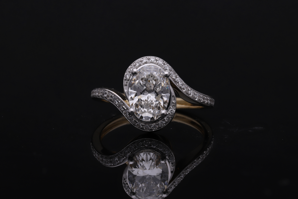 💍 1.79 Ct Oval Cut  Labgrown Diamond Bypass Swirl Halo Ring | 14k White / Yellow Gold | Engagement & Fashion Ring ✨💎