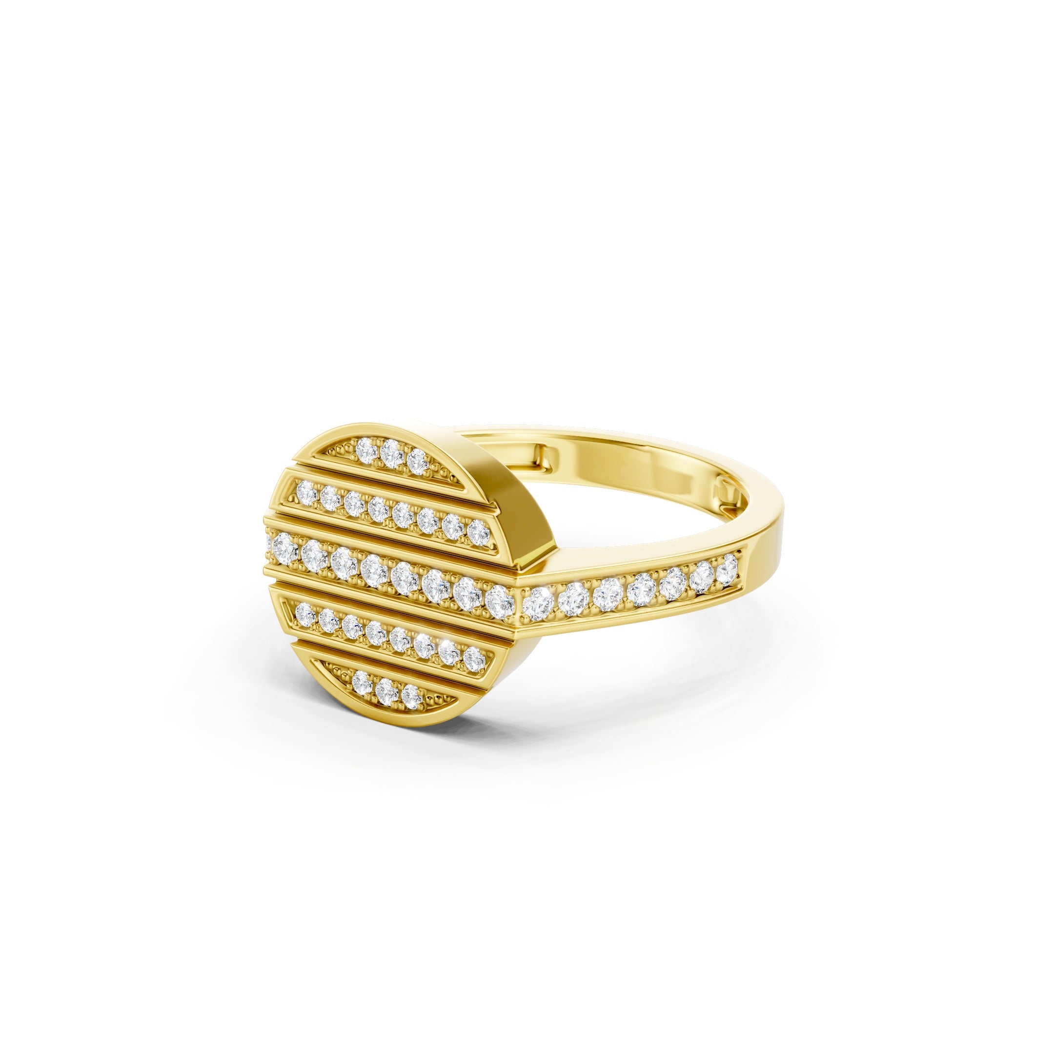  14K Round Lab Grown Diamond Ring, Geometric Statement Gold Ring