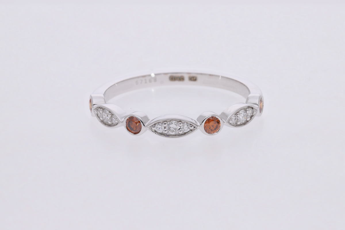💍 0.24 Ct Brown & White Diamond Vintage Marquise Stackable Band | 14k White / Yellow / Rose Gold ✨💎