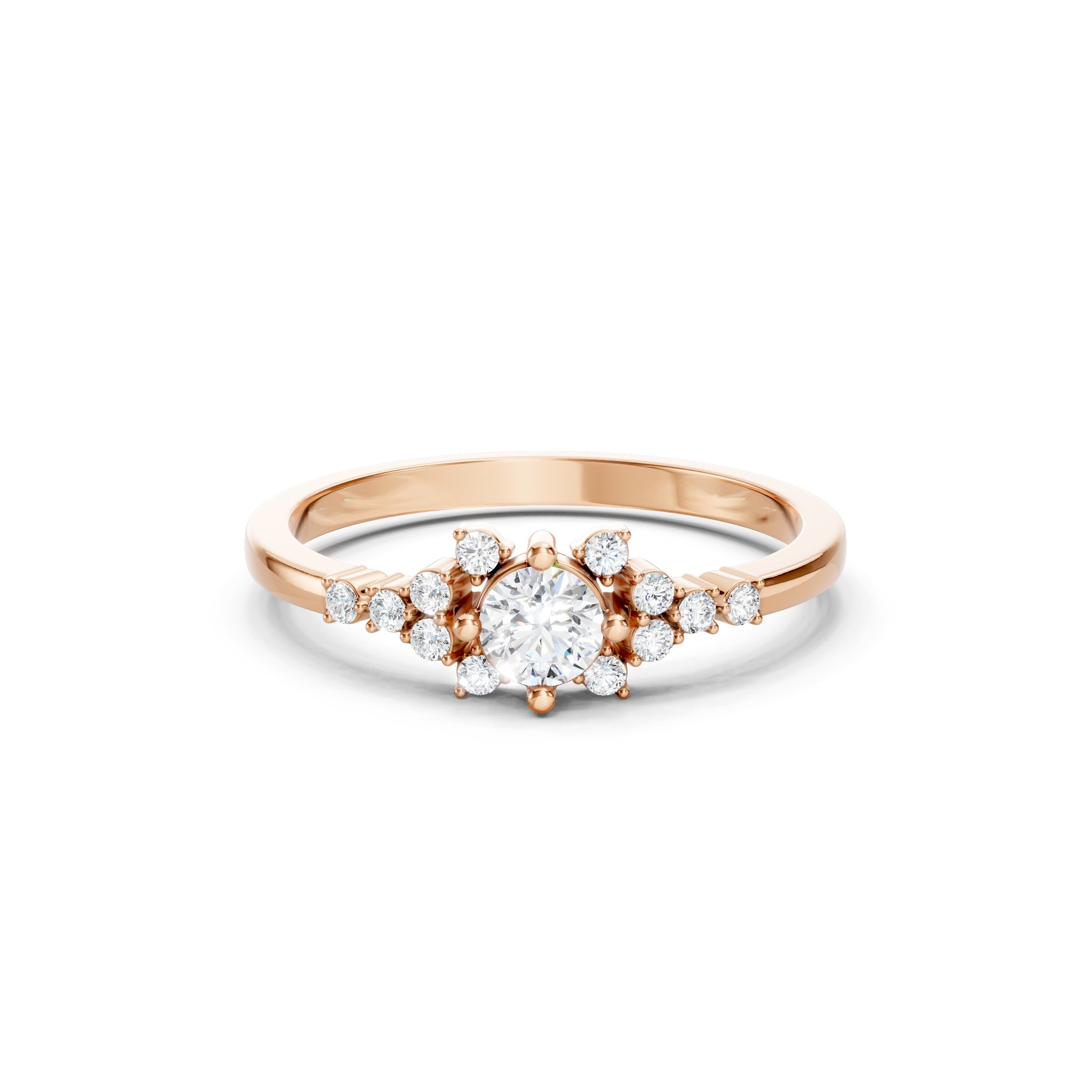 14K Gold Floral Cluster Engagement Ring, 0.32 CT Round Lab Grown Diamond Ring
