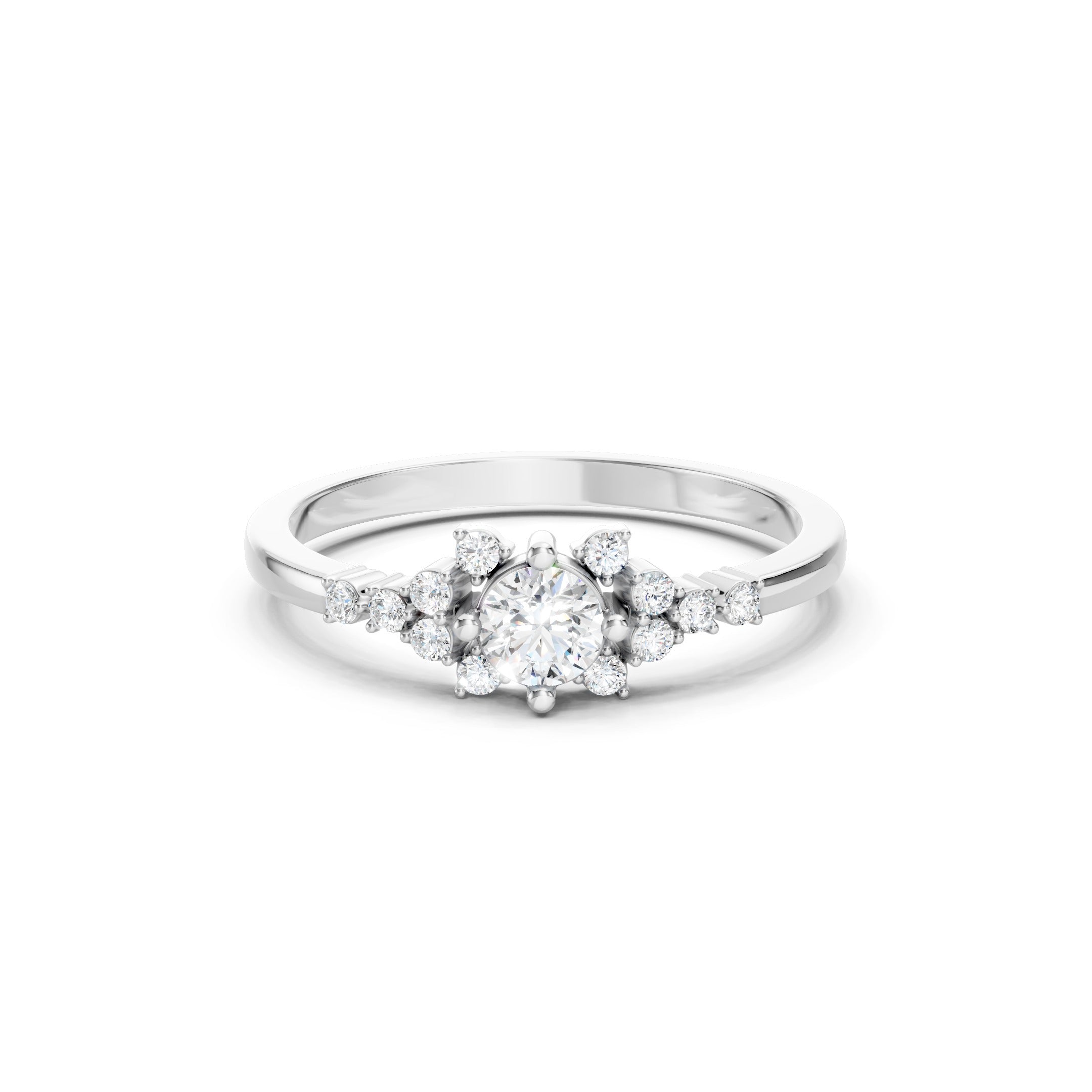 14K Gold Floral Cluster Engagement Ring, 0.32 CT Round Lab Grown Diamond Ring