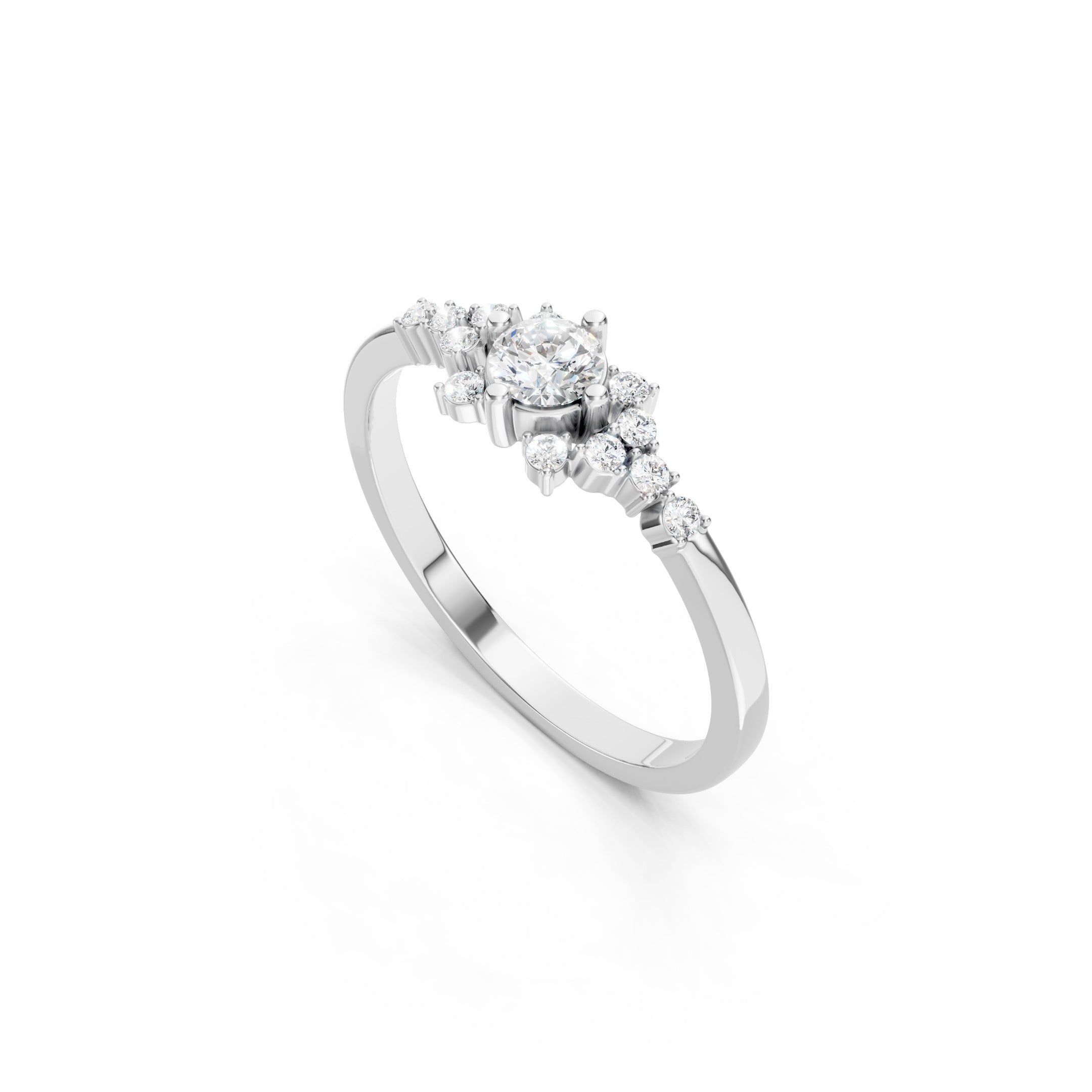 14K Gold Floral Cluster Engagement Ring, 0.32 CT Round Lab Grown Diamond Ring