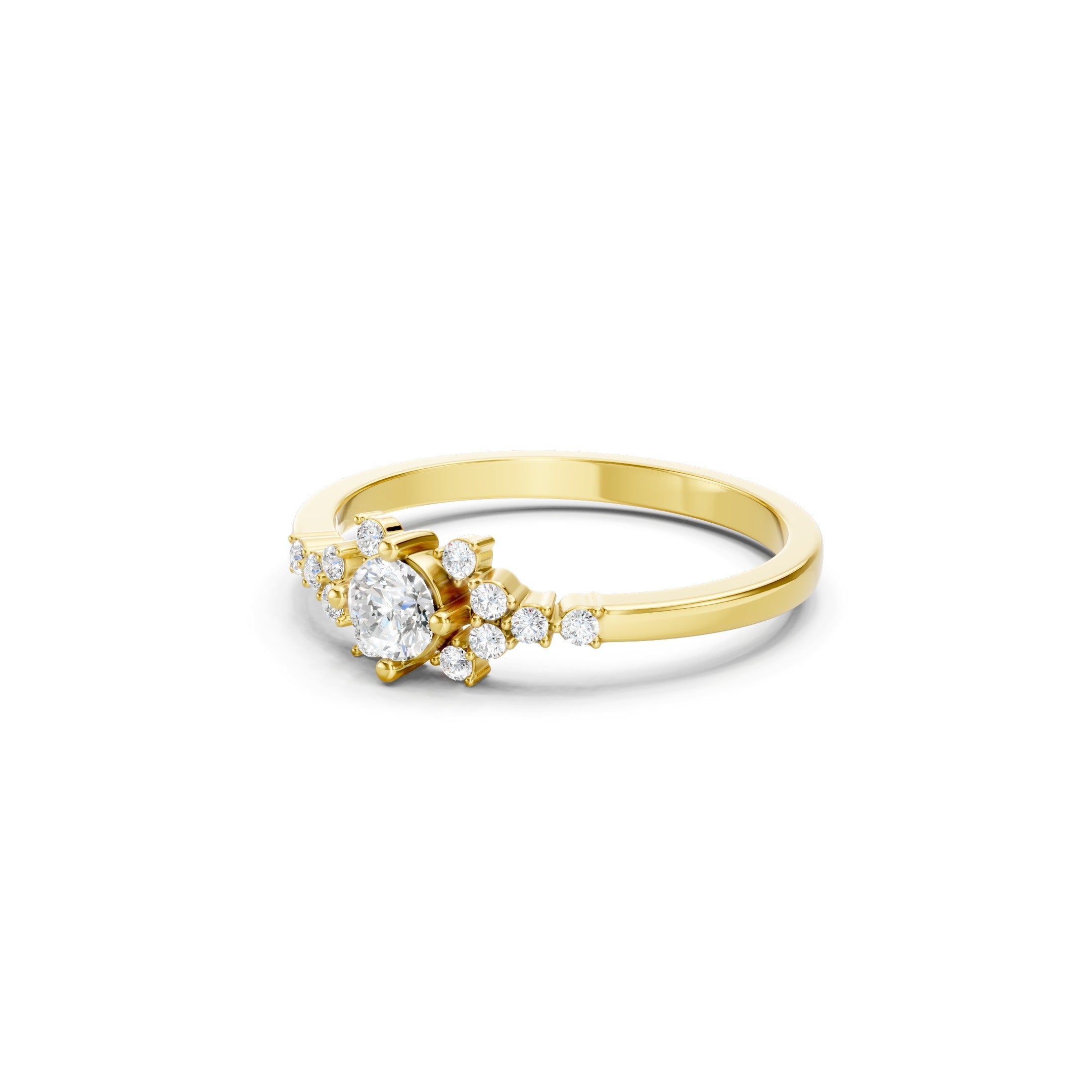 14K Gold Floral Cluster Engagement Ring, 0.32 CT Round Lab Grown Diamond Ring