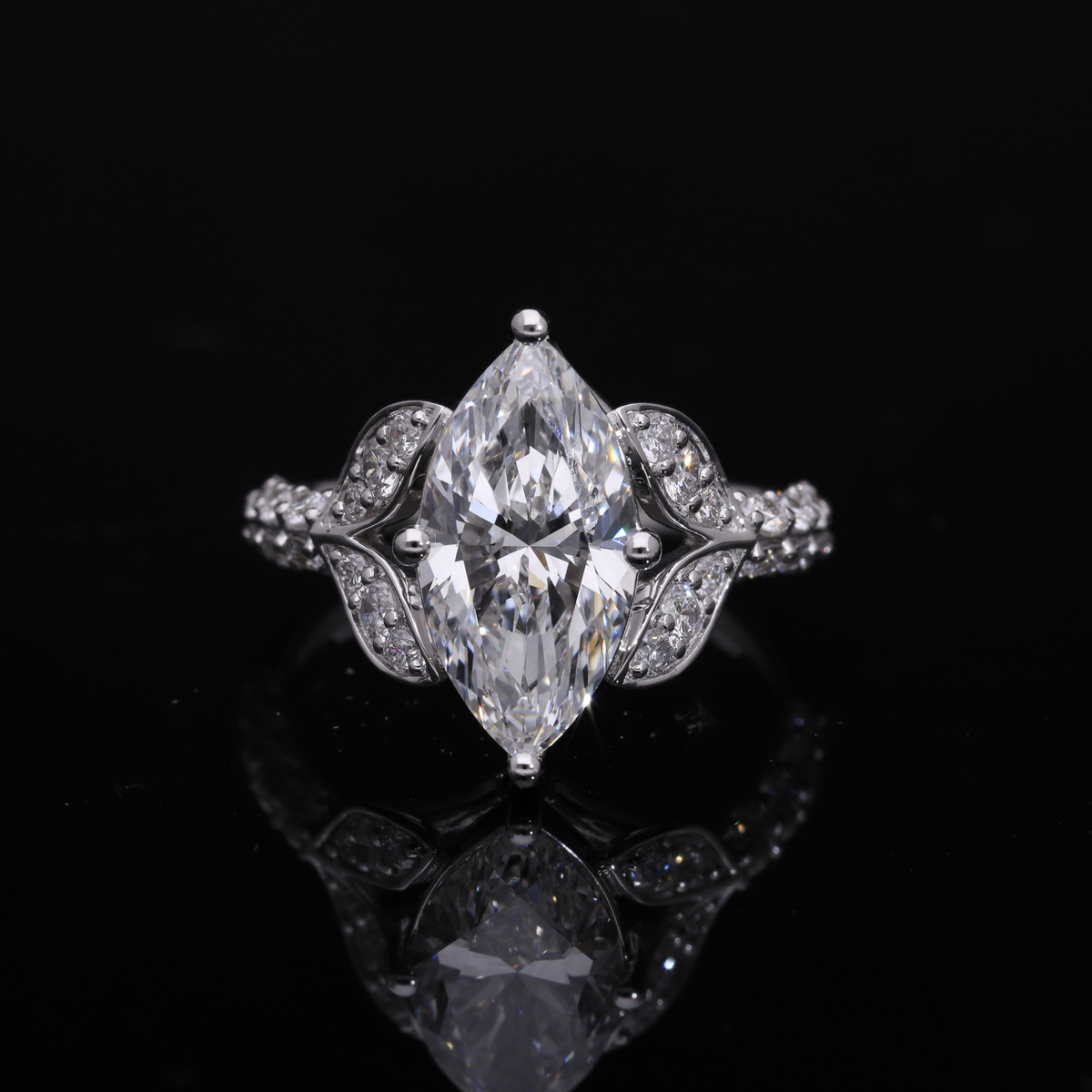 3.74 Ct Marquise & Round Cut Lab-Grown Diamond Vintage Statement Ring | 14k Gold