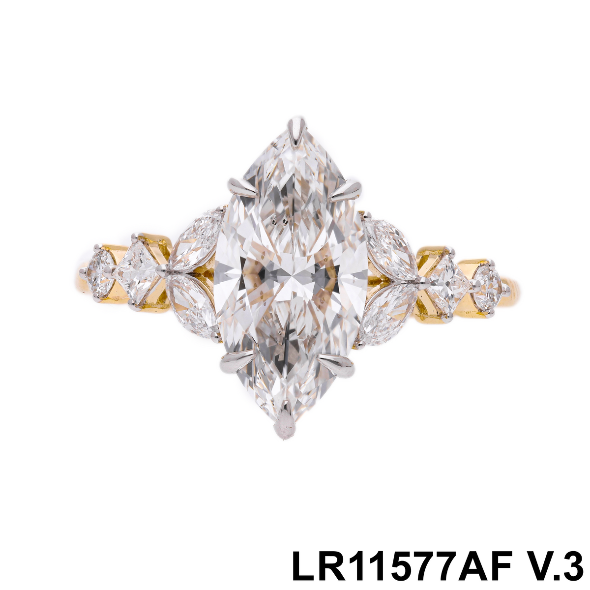 2.44 Ct Marquise & Multi-Shape Lab-Grown Diamond Vintage Statement Ring | 14k Gold