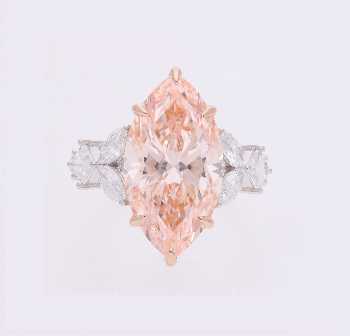 11.61 Ct Pink Marquise & Multi-Shape Lab-Grown Diamond Statement Ring | 14k Gold