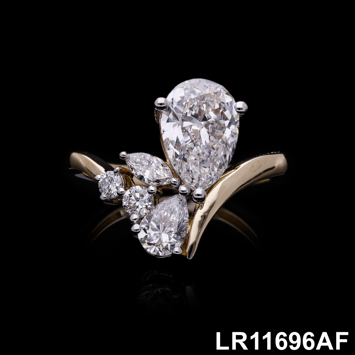 2.48 Ct Multi-Shape Pear & Marquise Labgrown Diamond Cluster Ring | 14k Rose / White / Yellow Gold