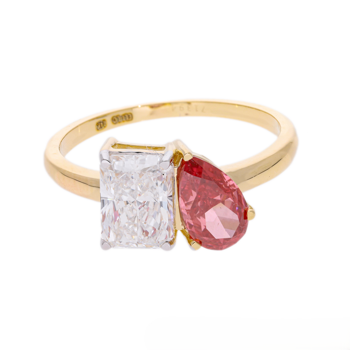 14k Yellow Gold |💍 2.30 Ct VS Radiant & Pink Pear Lab-Grown Diamond Two-Stone Engagement Ring | Toi et Moi Ring ✨💖