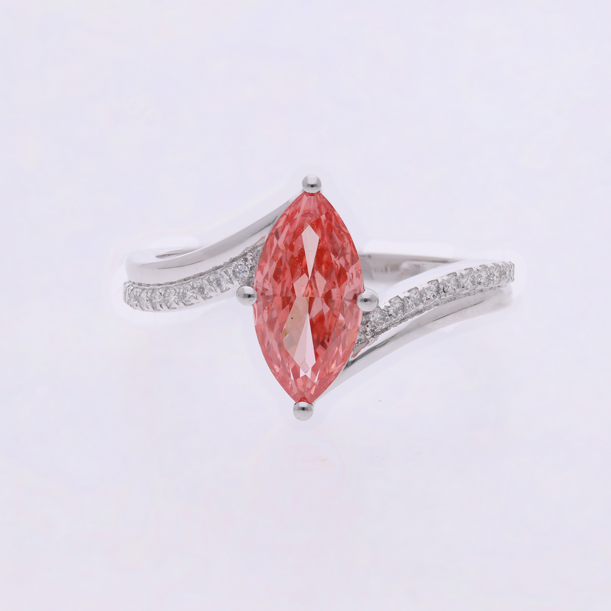 1.65 Ct Vibrant Pink Marquise & Round Cut Labgrown Diamond Bypass Ring | 14k Rose / White / Yellow Gold
