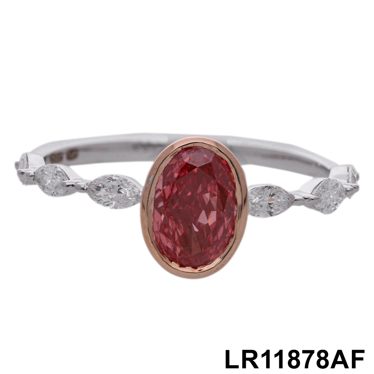 1.35 Ct Pink Oval & White Marquise Cut Labgrown Diamond Bezel Ring | 14k Two-Tone Gold
