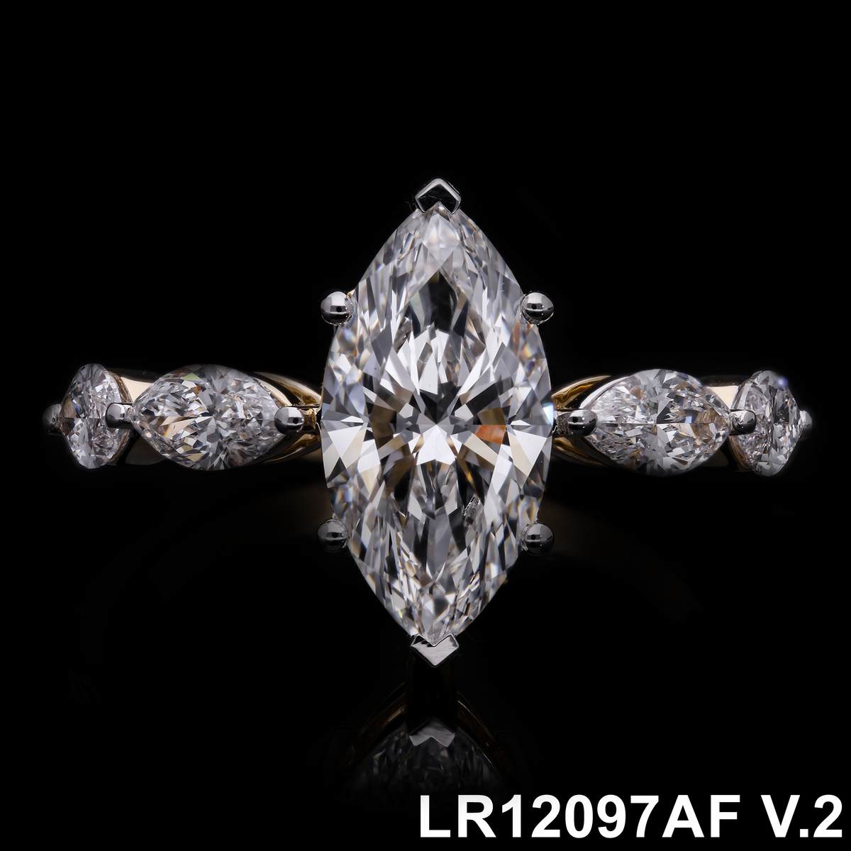 2.85 Ct White Marquise Cut Labgrown Diamond Five-Stone Engagement Ring | 14k Yellow, White,  Rose Gold