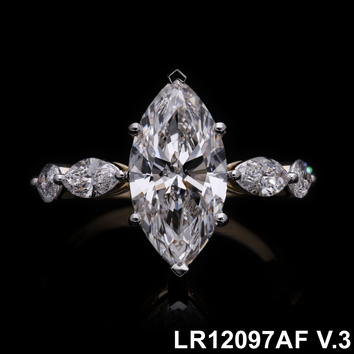 3.90 Ct White Marquise Cut Labgrown Diamond Five-Stone Engagement Ring | 14k Yellow, White, Rose Gold