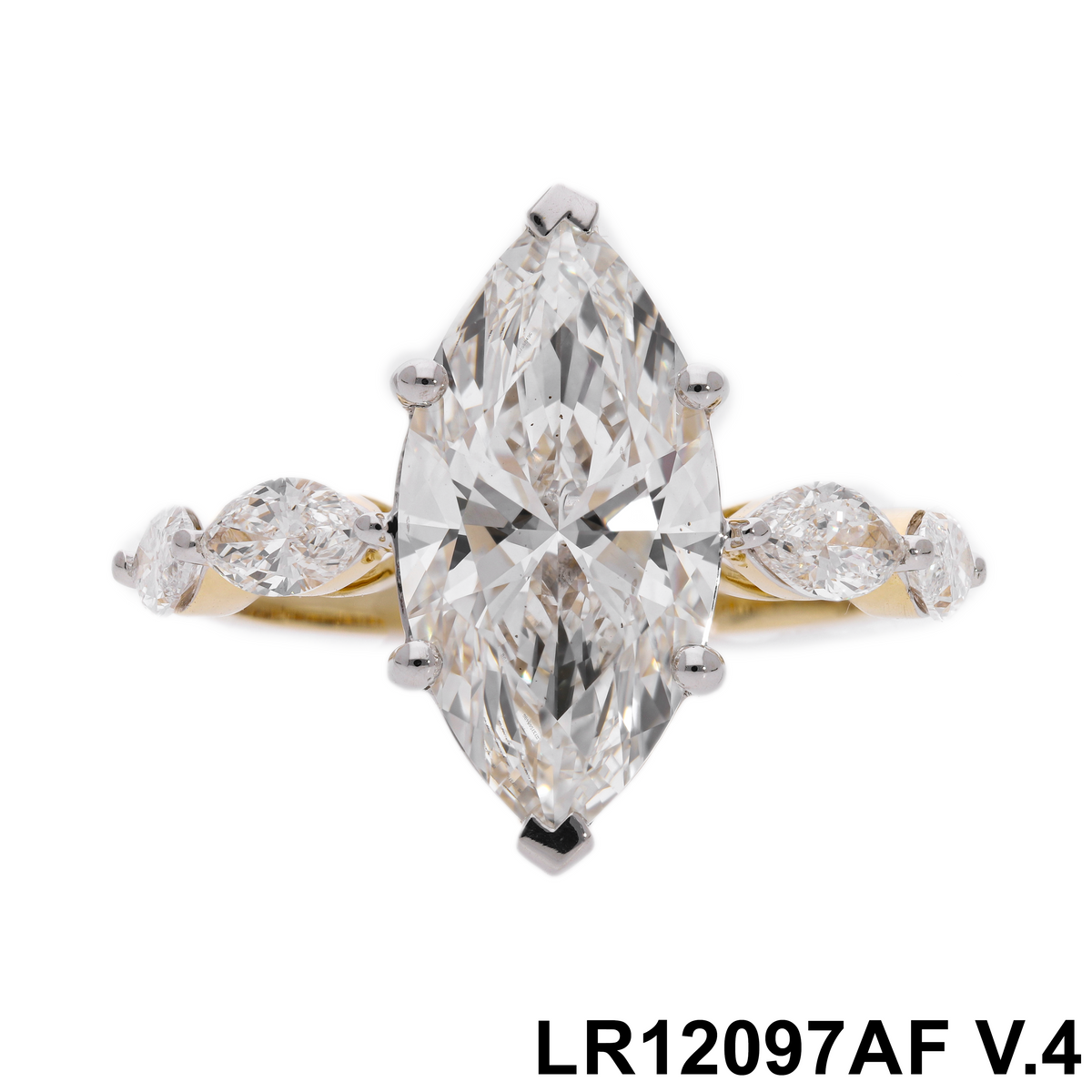 4.90 Ct White Marquise Cut Labgrown Diamond Five-Stone Engagement Ring | 14k Yellow, White, Rose Gold