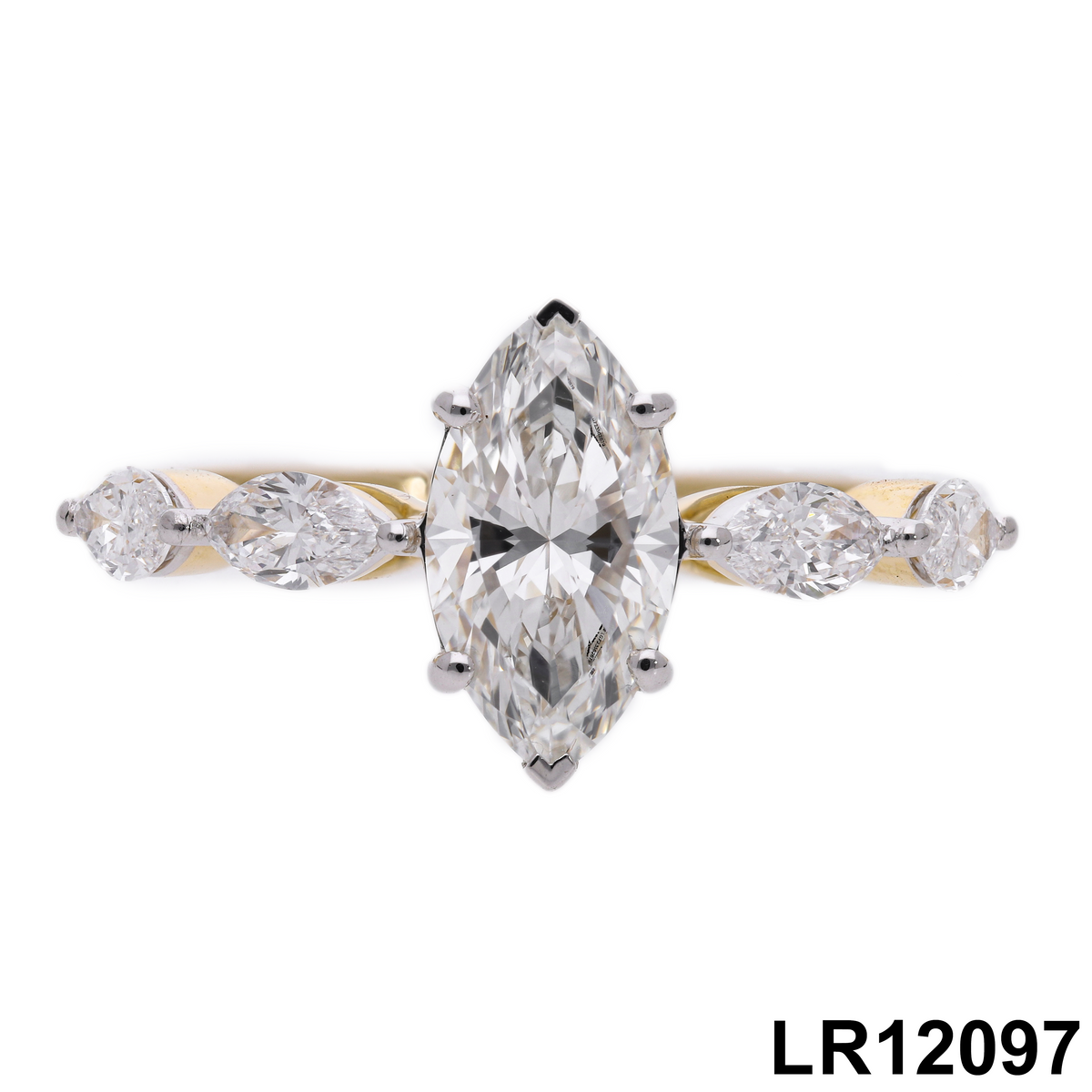 1.60 Ct White Marquise Cut Labgrown Diamond Five-Stone Engagement Ring | 14k Gold