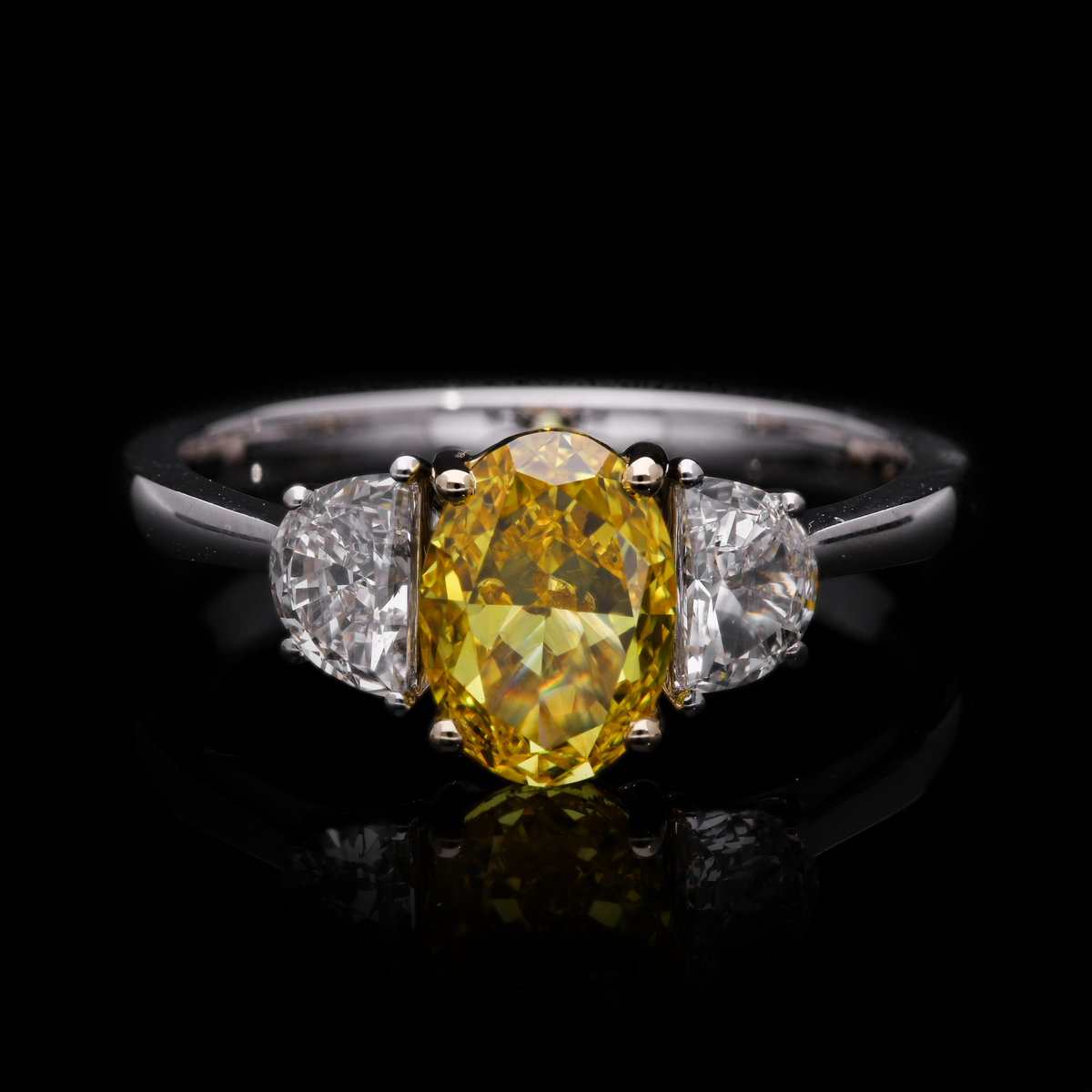 2.10 Ct Yellow Oval & Half Moon Cut Labgrown Diamond Three-Stone Ring | 14k Yellow, White, Rose Gold