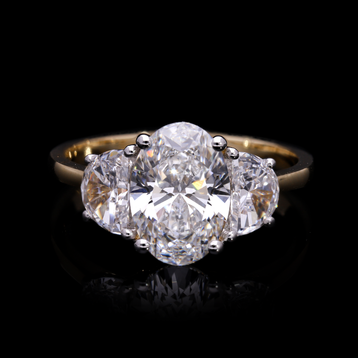 14k Yellow Gold |💍 2.80 Ct VS Oval & Half Moon Cut Lab-Grown Diamond Three-Stone Engagement Ring | Elegant Bridal Ring ✨💖