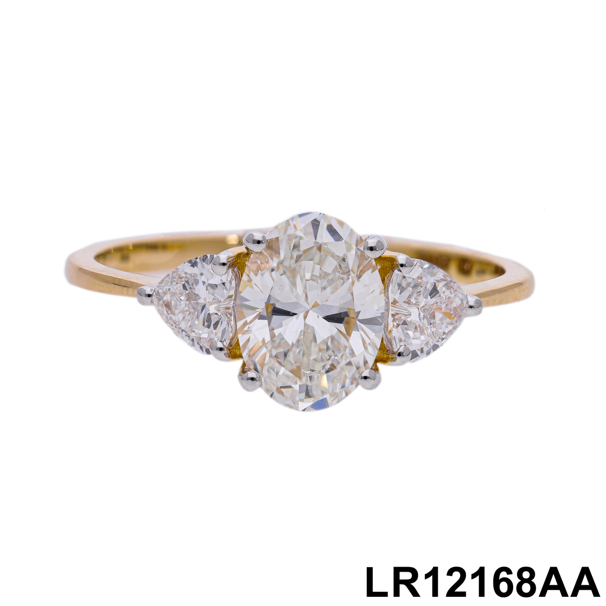 1.80 Ct White Oval & Heart Cut Labgrown Diamond Three-Stone Ring | 14k Yellow, White, Rose Gold