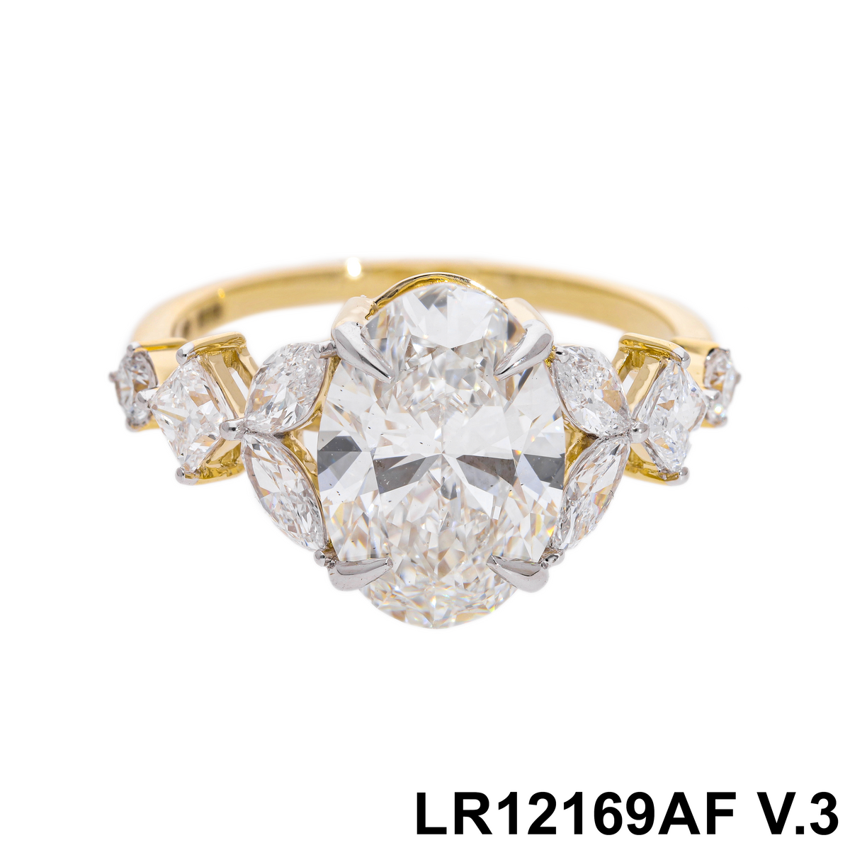 3.95 Ct White Oval, Marquise & Princess Cut Labgrown Diamond Multi-Shape Cluster Ring | 14k Yellow, White, Rose Gold