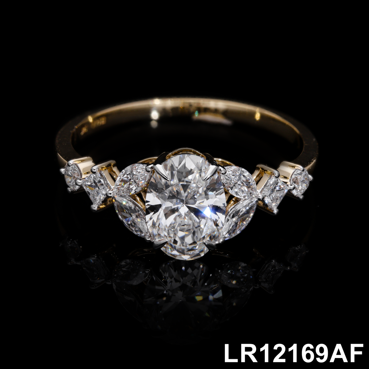 1.55 Ct White Oval, Marquise & Princess Cut Labgrown Diamond Multi-Shape Cluster Ring | 14k Yellow, White, Rose Gold