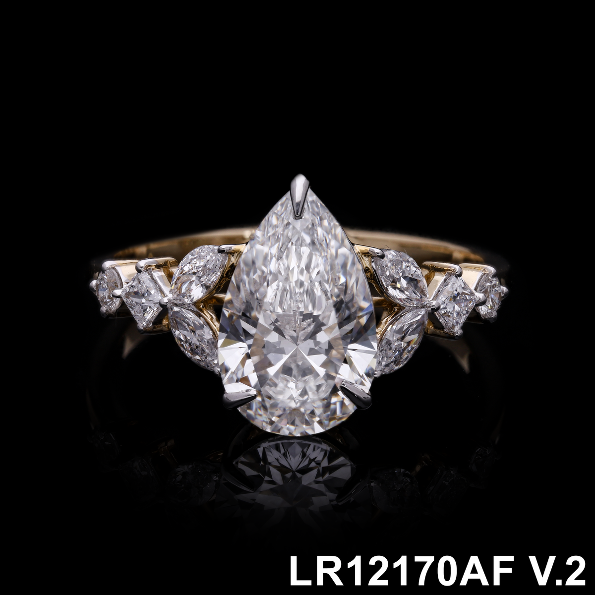 2.50 Ct White Pear, Marquise & Princess Cut Labgrown Diamond Multi-Shape Cluster Ring | 14k Yellow, White, Rose Gold