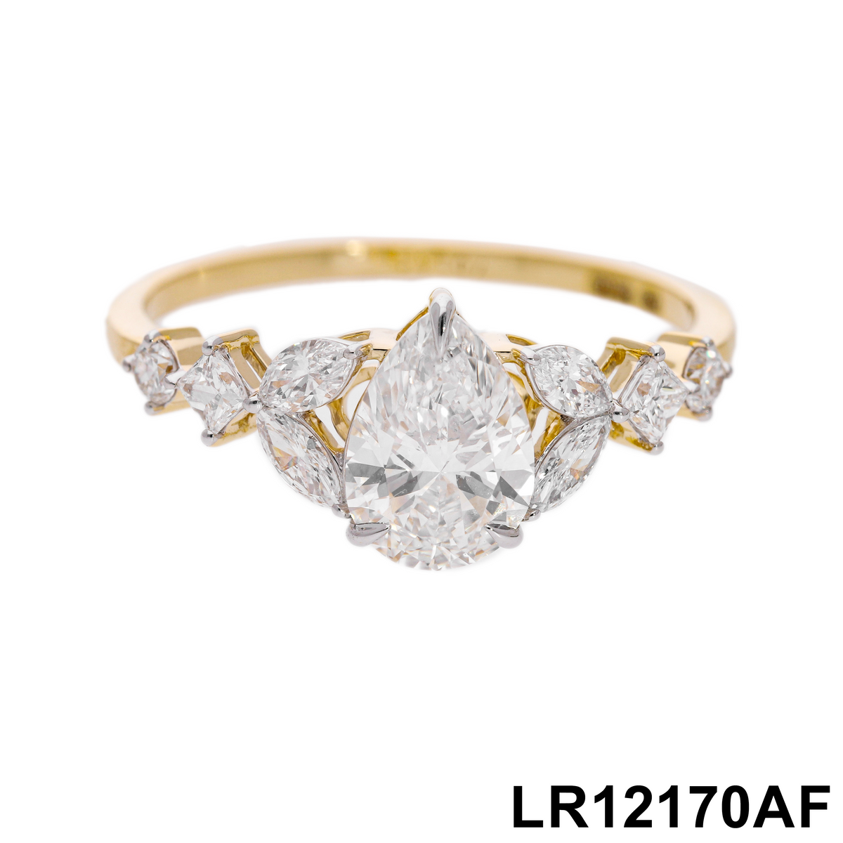 1.45 Ct White Pear, Marquise & Princess Cut Labgrown Diamond Multi-Shape Cluster Ring | 14k Yellow, White, Rose Gold