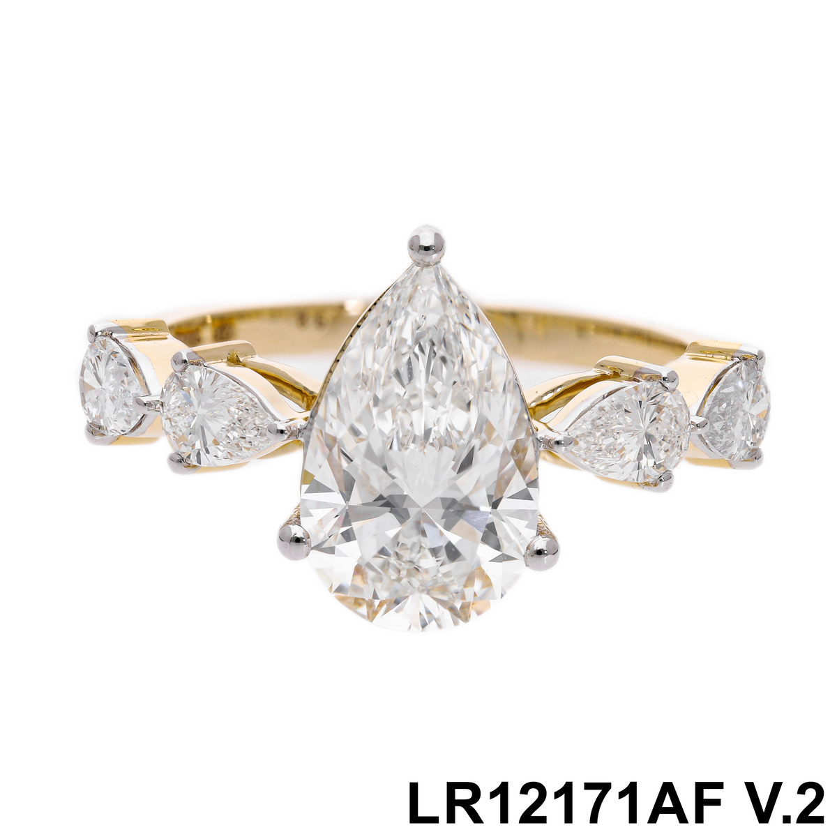 2.80 Ct White Pear & Round Cut Labgrown Diamond Five-Stone Ring | 14k Yellow, White, Rose Gold
