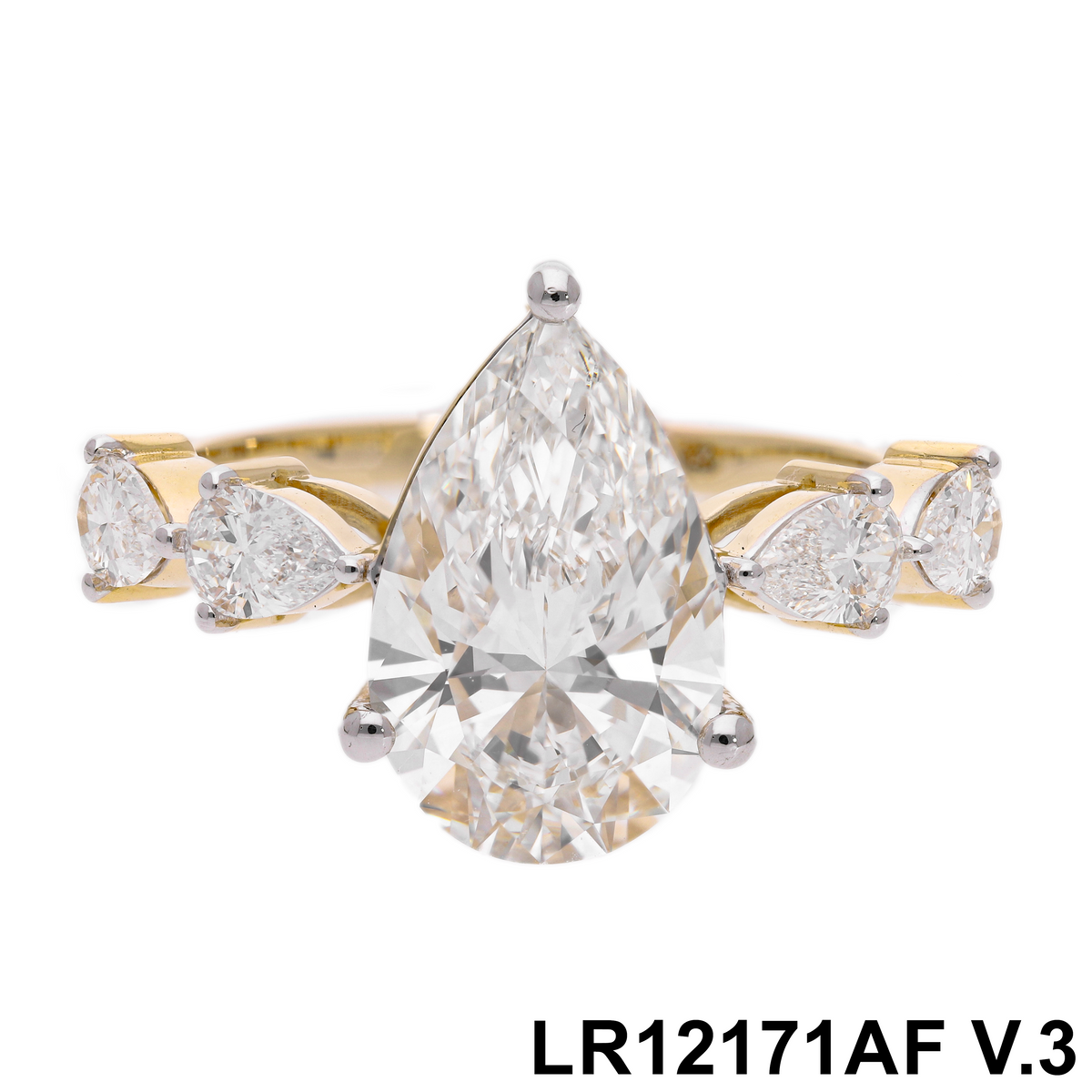 3.70 Ct White Pear & Round Cut Labgrown Diamond Five-Stone Ring | 14k Yellow, White, Rose Gold